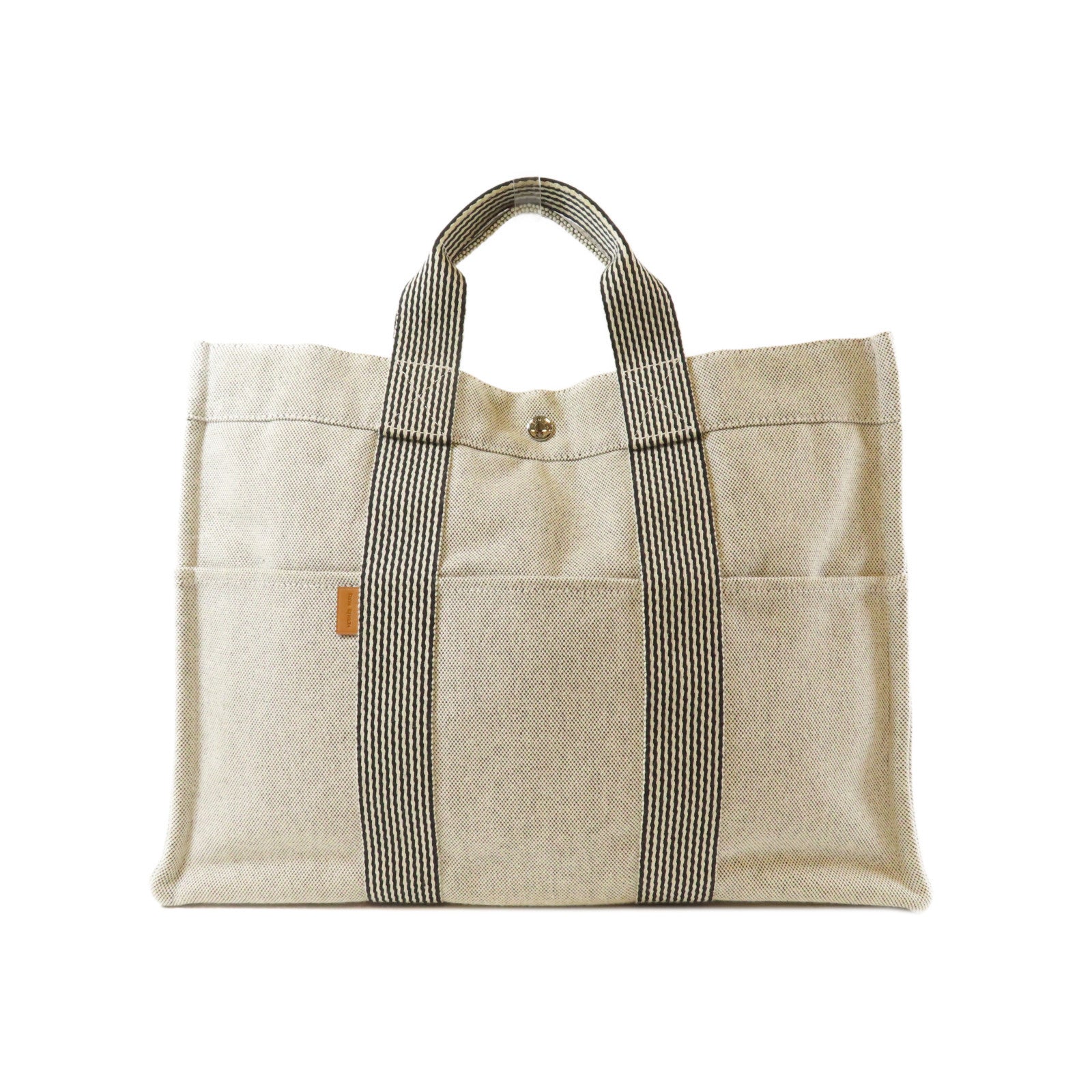 HERMES 【激減優惠】帆布Herline Tote銀扣手挽袋米色