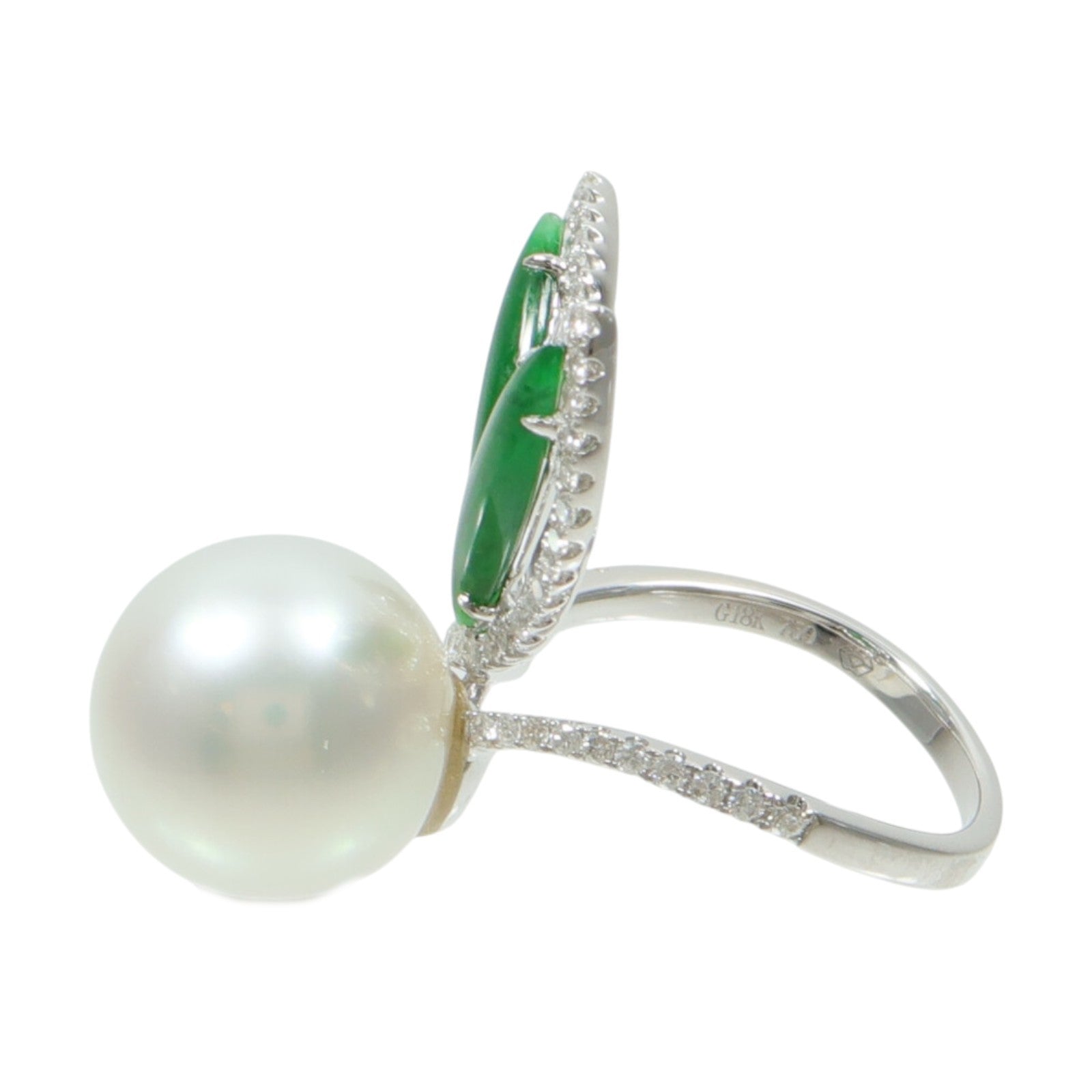 JEWELRY 18K白金Pearl Jade Diamond Ring珍珠/翡翠/鑽石戒指