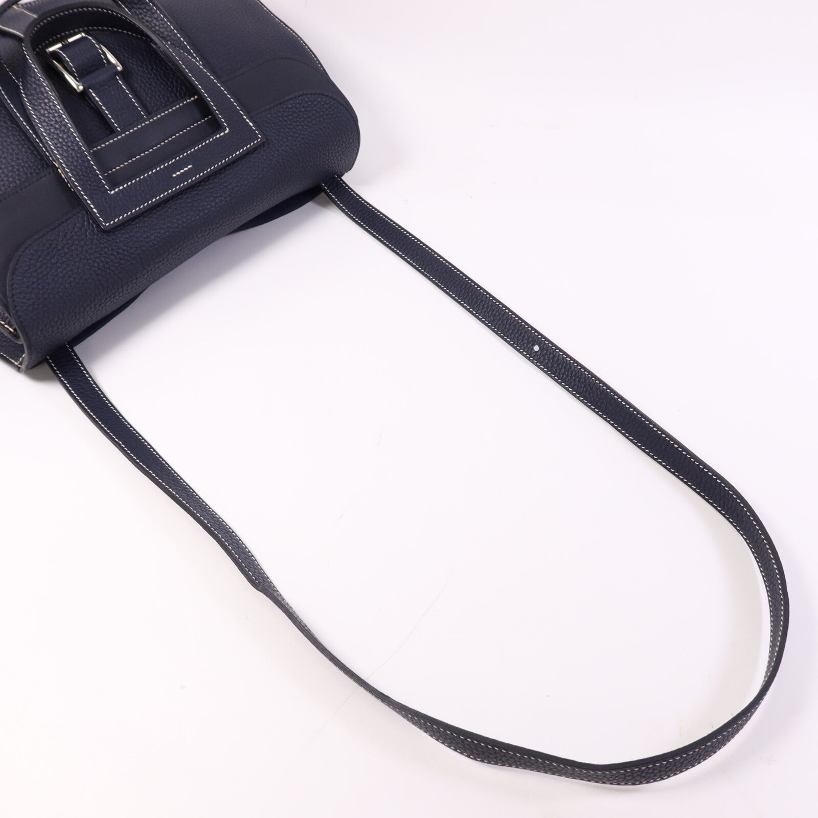 HERMES 【激減優惠】Clemence皮革Halzan 31銀扣手挽肩背兩用袋Bleu Nuit