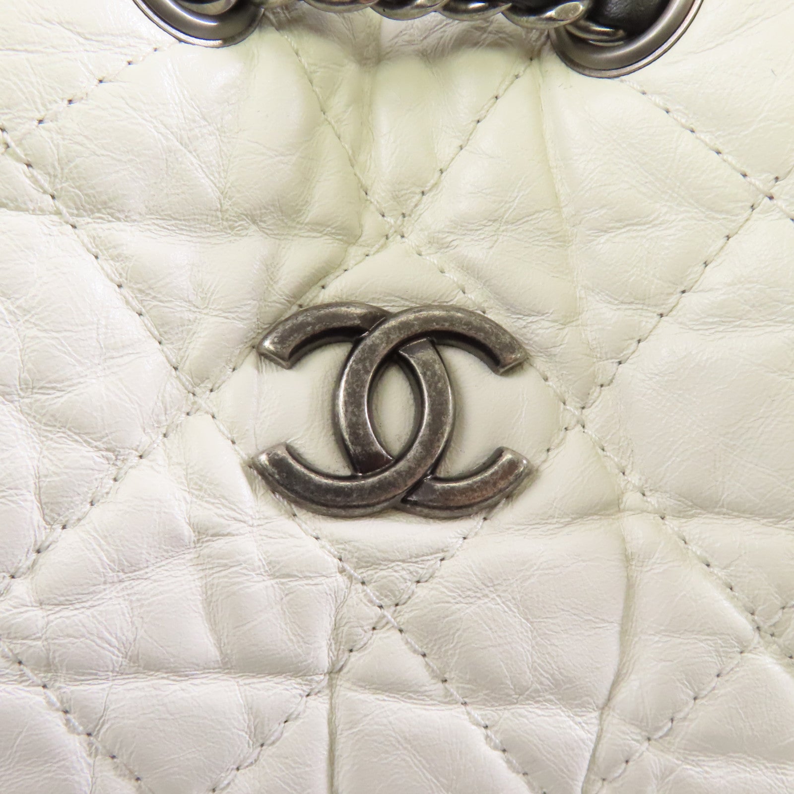 CHANEL 菱格羊皮皮革Gabrielle Backpack背包白色