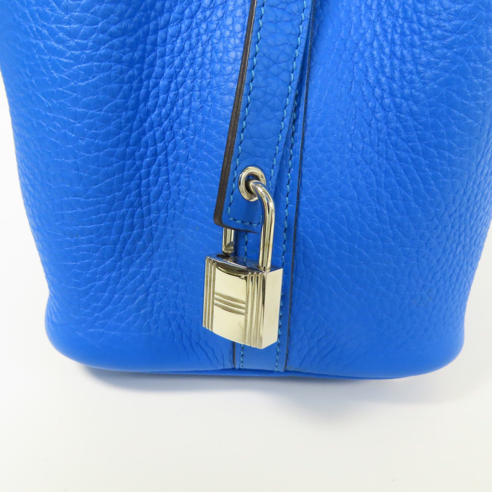 HERMES Clemence皮革Picotin PM銀扣手挽袋Mykonos