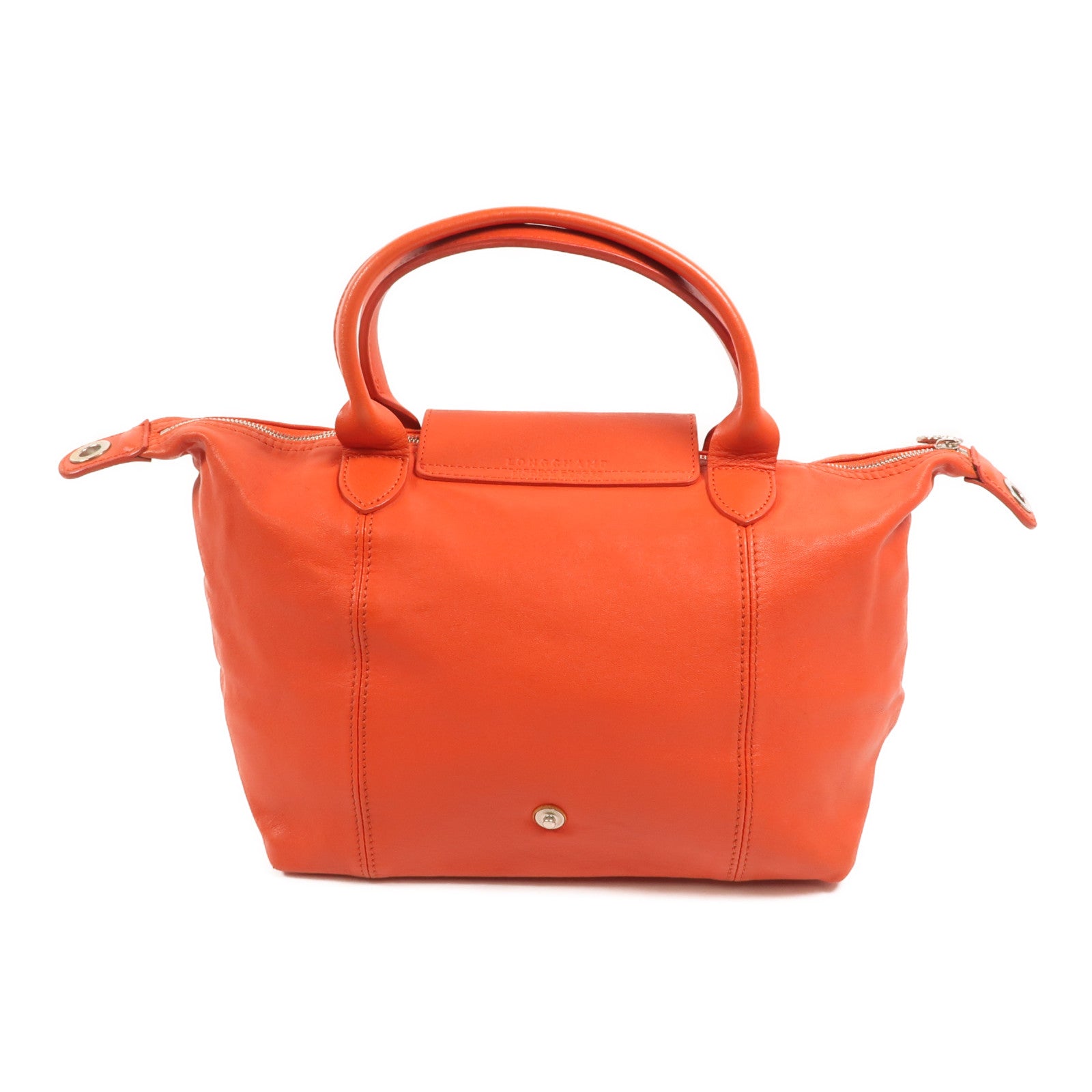 Longchamp 羊皮皮革Le Pliage Cuir銀扣手挽肩背兩用袋