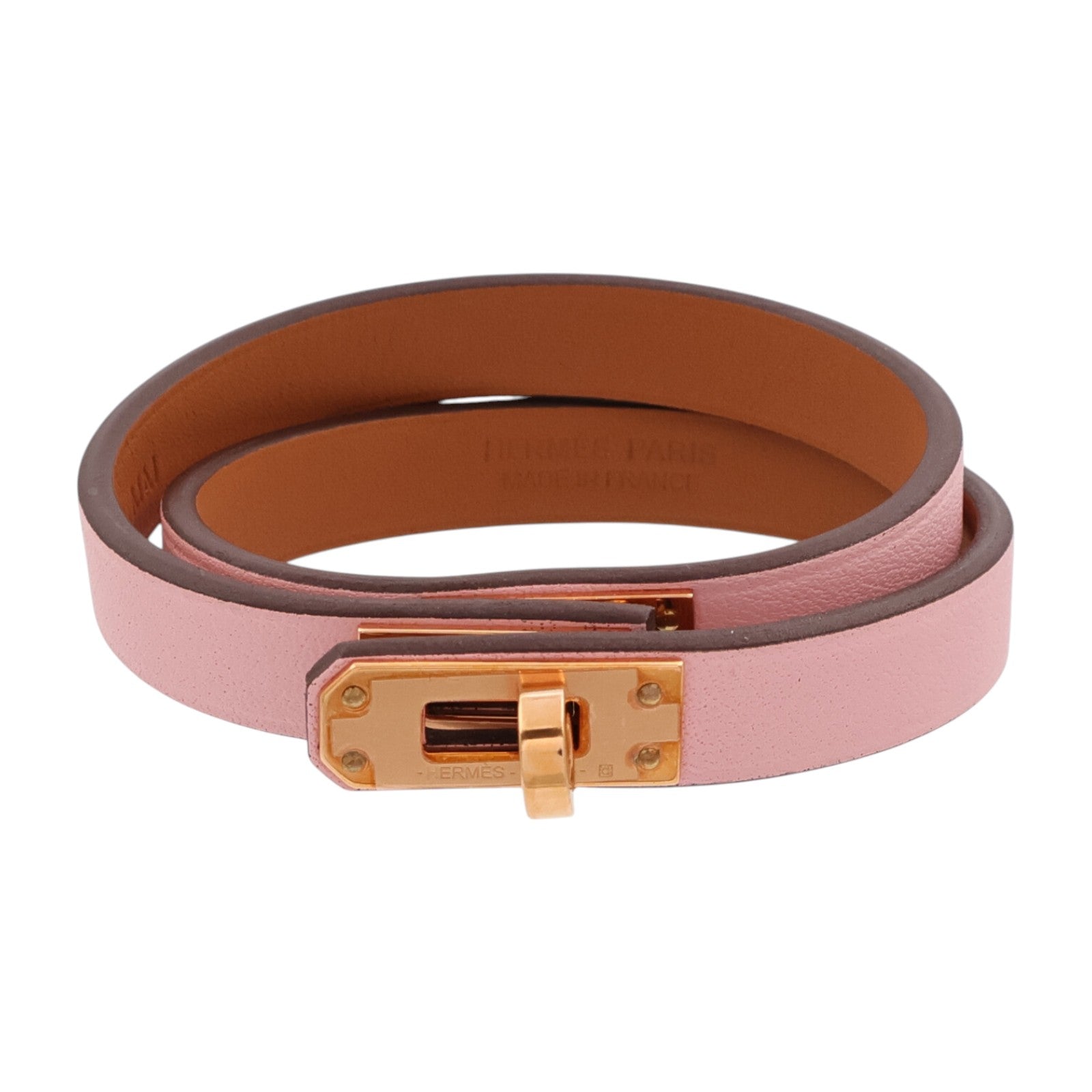 HERMES Swift皮革Mini Kelly Double Tour Bracelet手鐲Rose Sakura