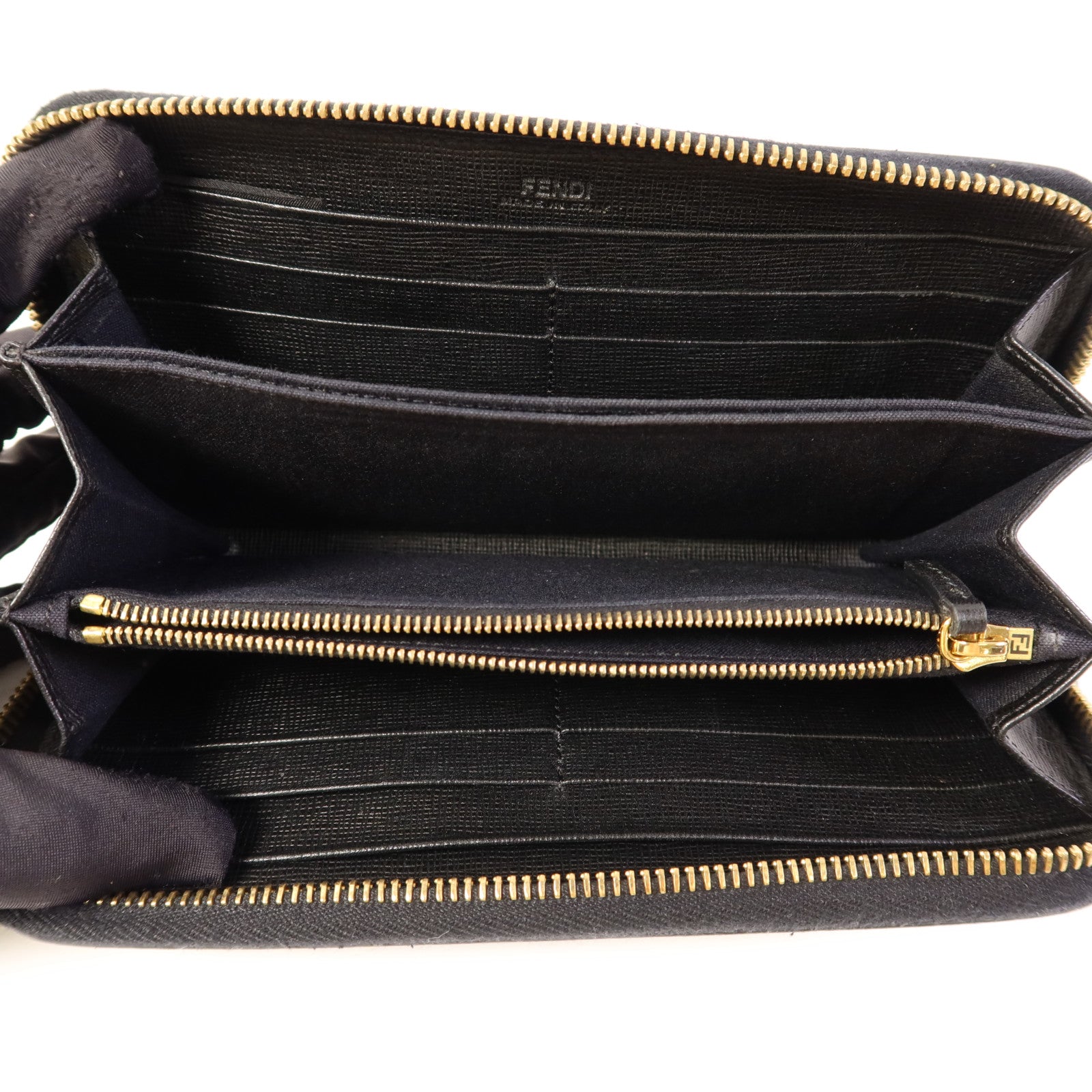 FENDI 牛皮皮革Long Round Wallet金扣長錢包