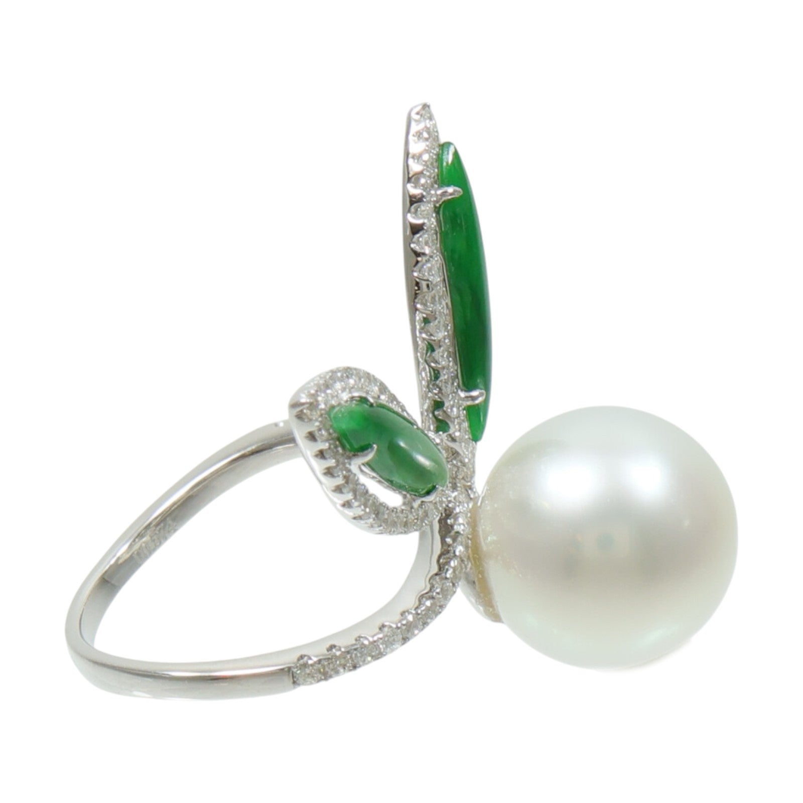 JEWELRY 18K白金Pearl Jade Diamond Ring珍珠/翡翠/鑽石戒指