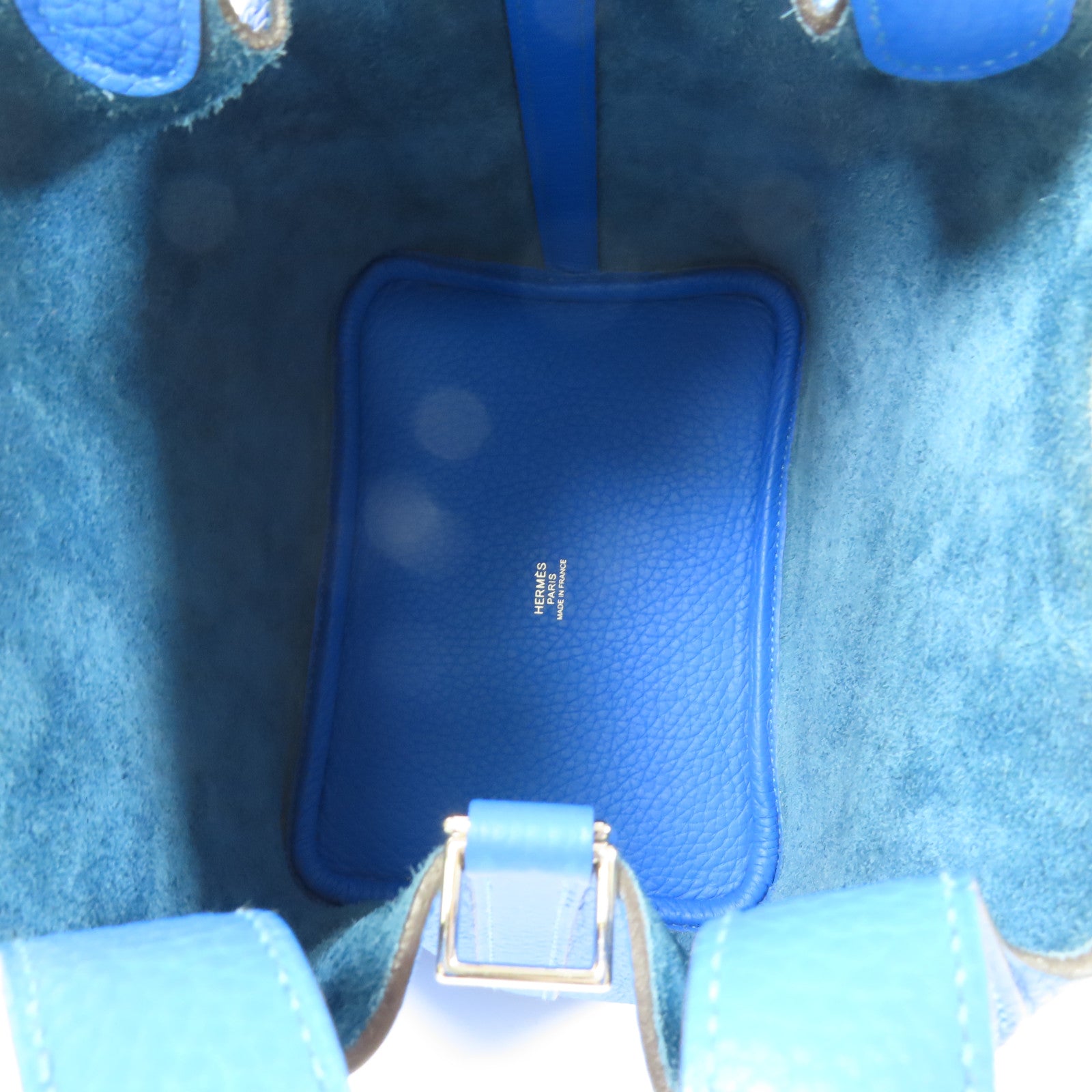 HERMES Clemence皮革Picotin PM銀扣手挽袋Mykonos