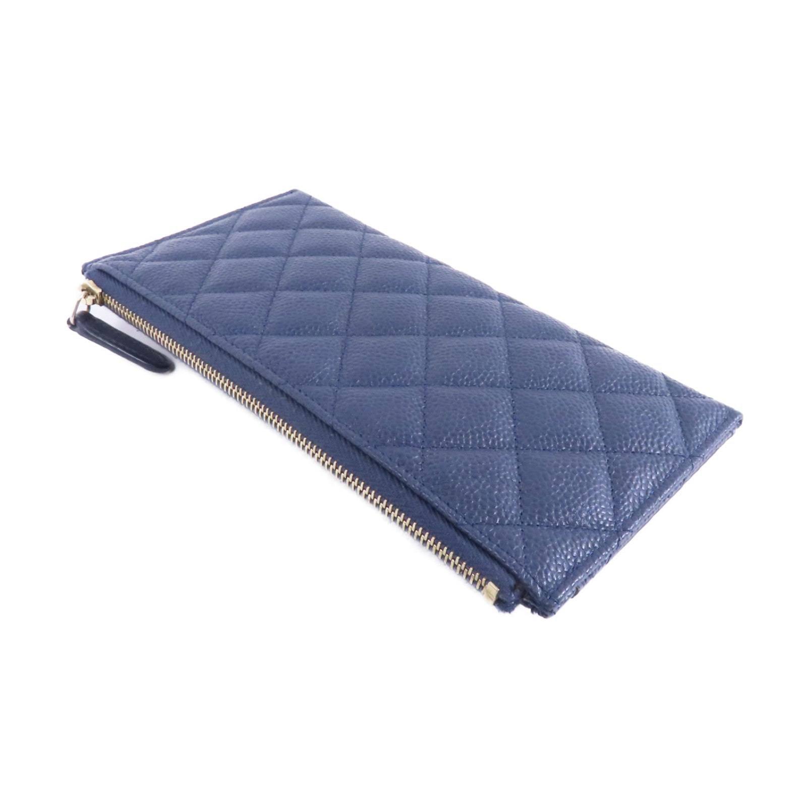 CHANEL 菱格牛皮皮革Long Wallet錢包深藍色