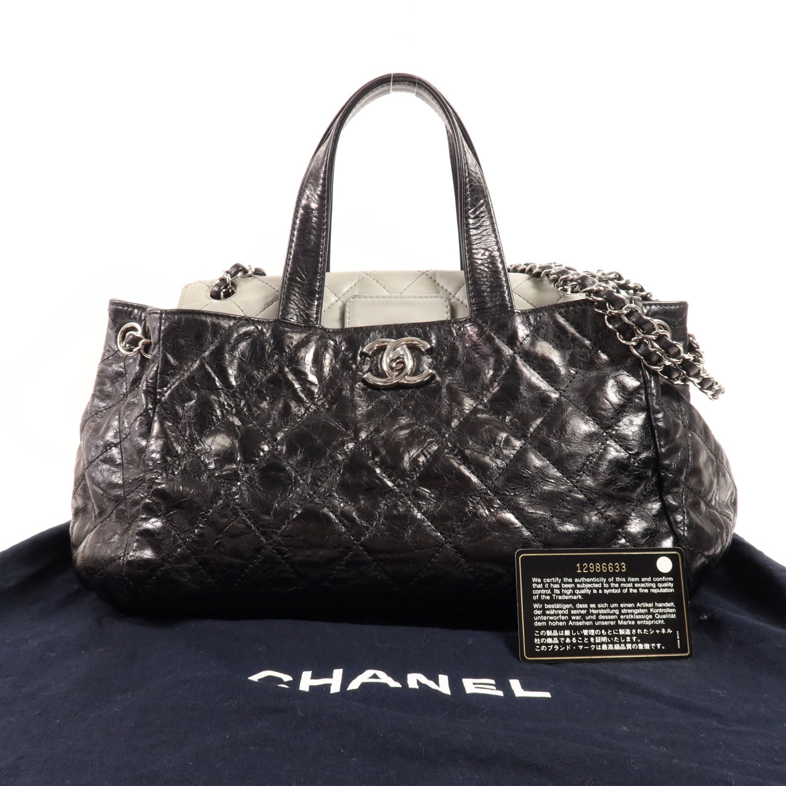 CHANEL 牛皮皮革Chain Shoulder銀扣手挽肩背兩用袋