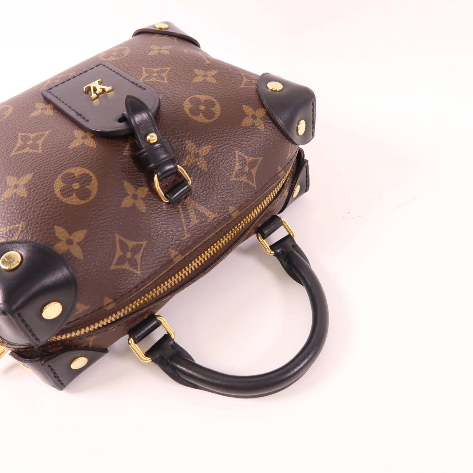 LOUIS VUITTON Monogram Petite Malle Souple金扣手挽肩背兩用袋棕色