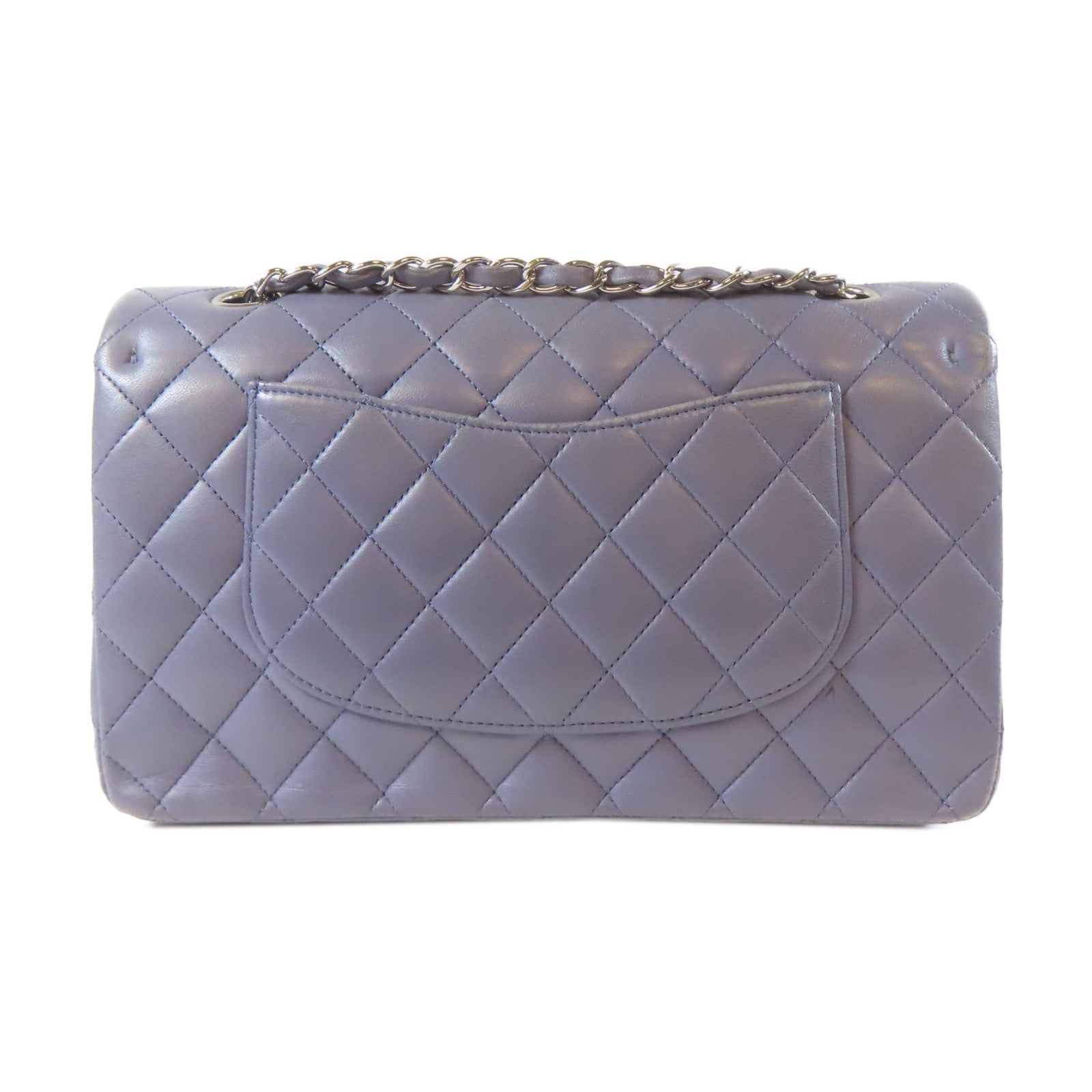 CHANEL 【激減優惠】菱格羊皮皮革Classic 25cm銀扣鏈帶肩背袋紫色
