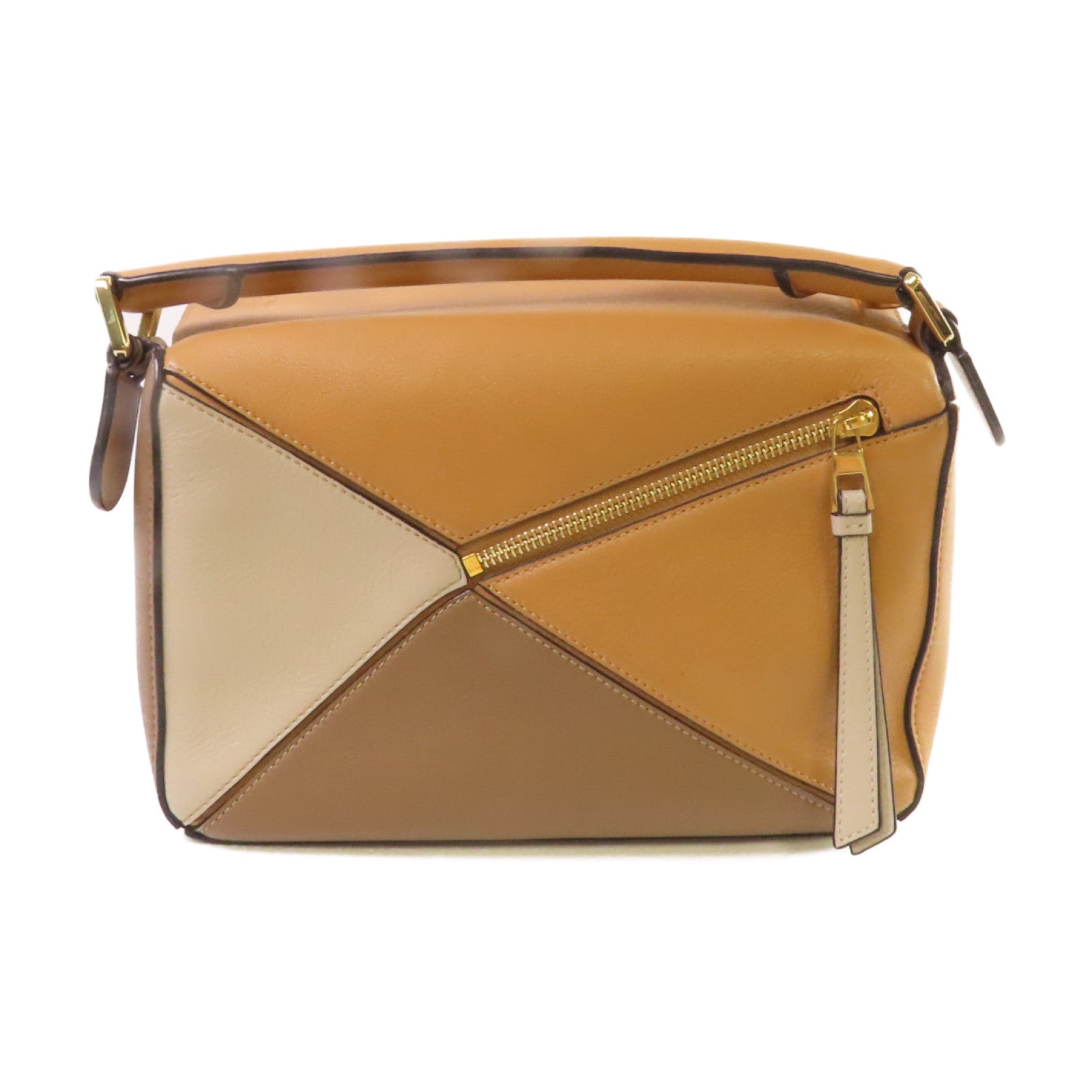 LOEWE 牛皮皮革Puzzle Small 2Way Shoulder Bag金扣手挽肩背兩用袋杏色/啡色