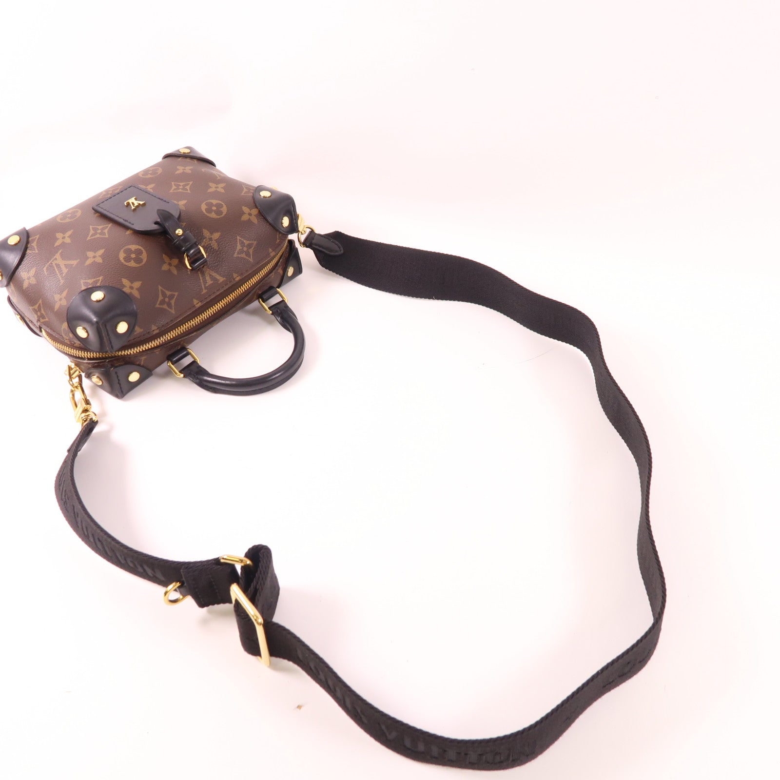 LOUIS VUITTON Monogram Petite Malle Souple金扣手挽肩背兩用袋棕色