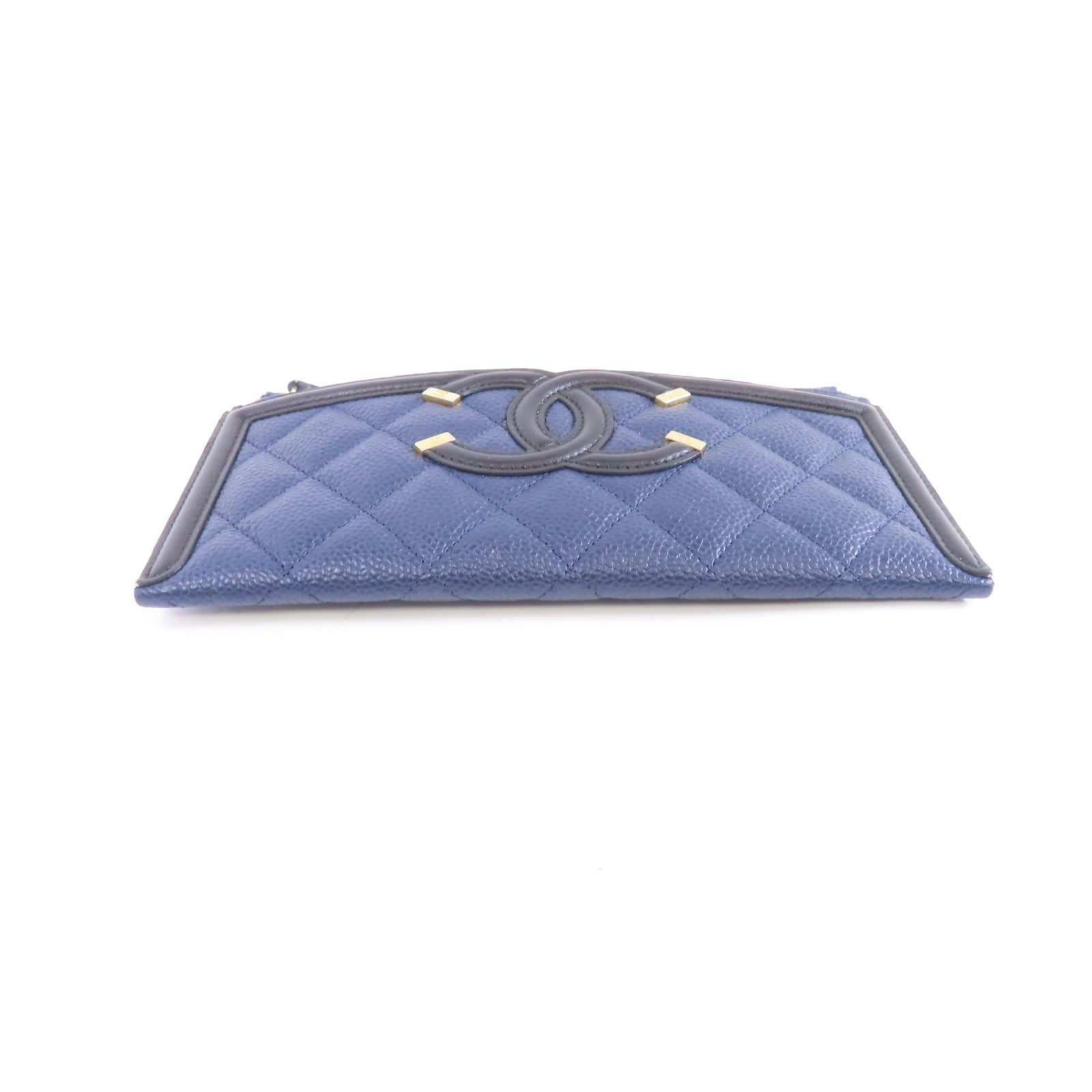 CHANEL 菱格牛皮皮革Long Wallet錢包深藍色