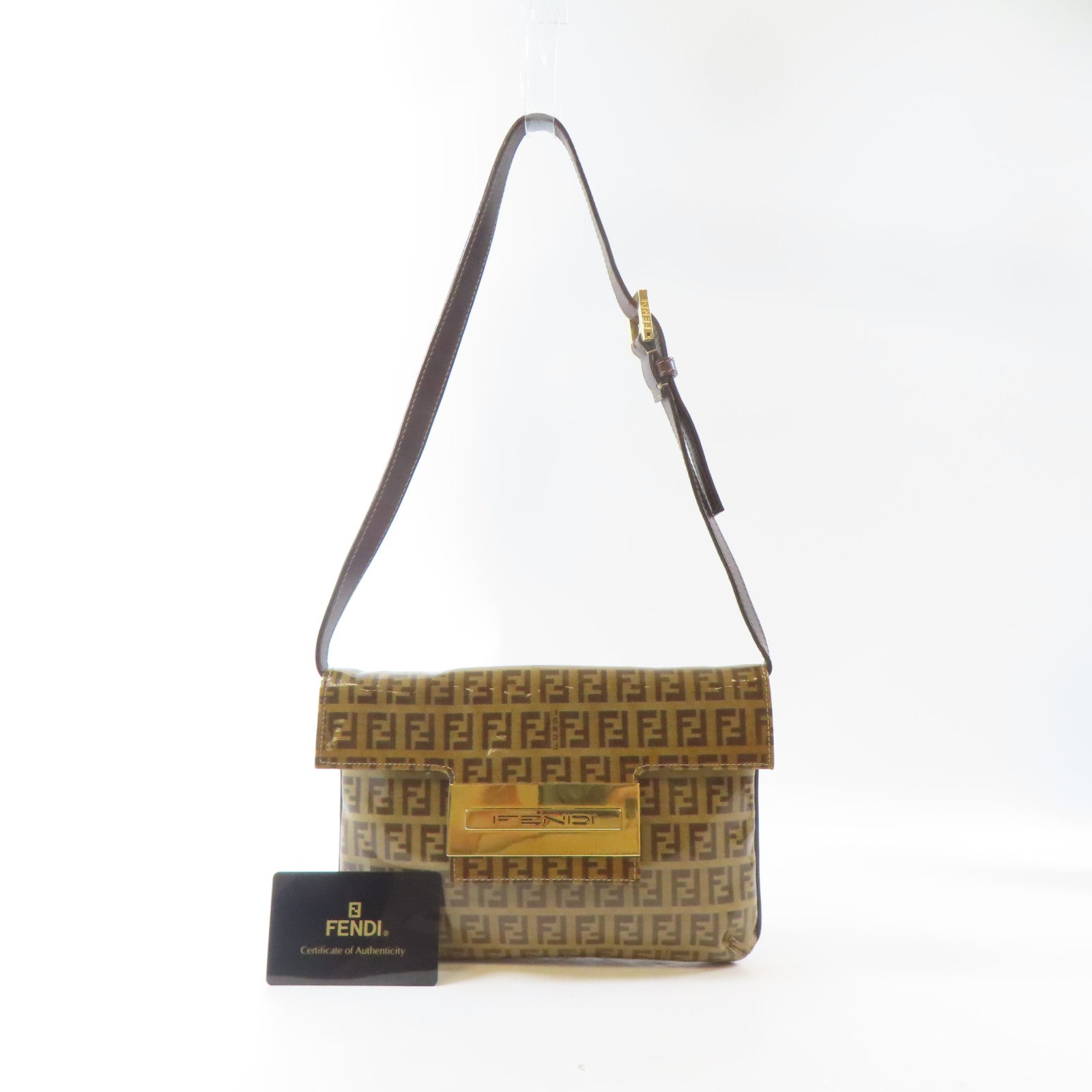 FENDI PVC Shoulder Bag金扣肩背袋啡色