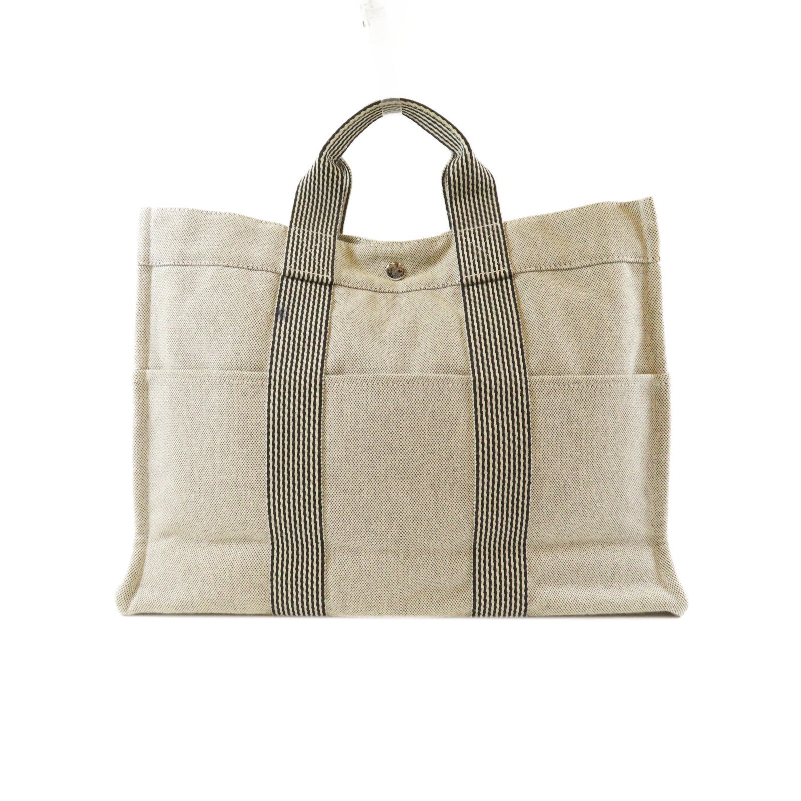 HERMES 【激減優惠】帆布Herline Tote銀扣手挽袋米色