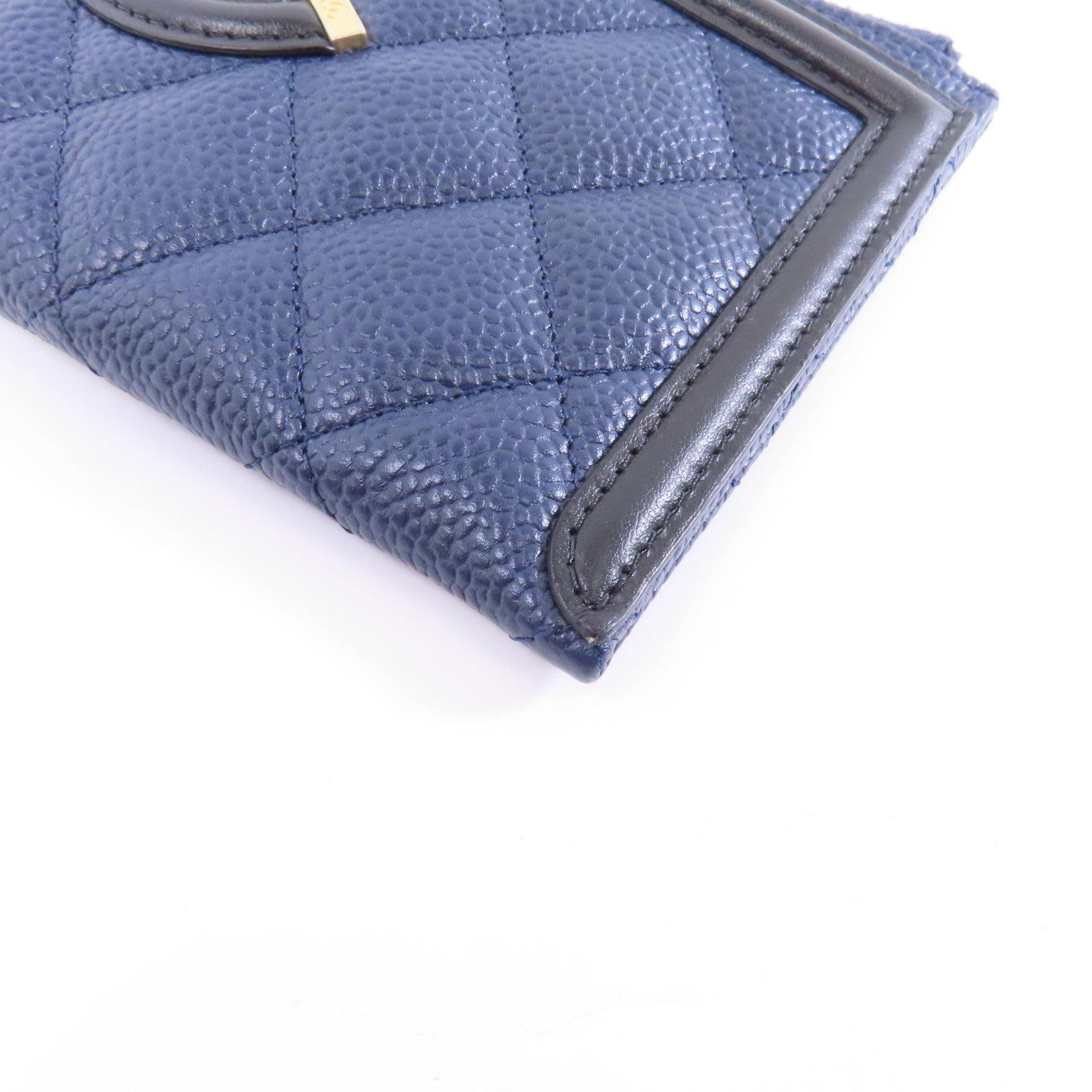 CHANEL 菱格牛皮皮革Long Wallet錢包深藍色