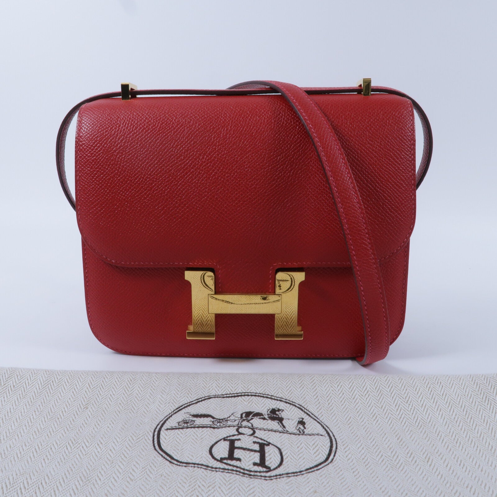 HERMES Epsom皮革Constance Mini肩背袋Rouge Casaque
