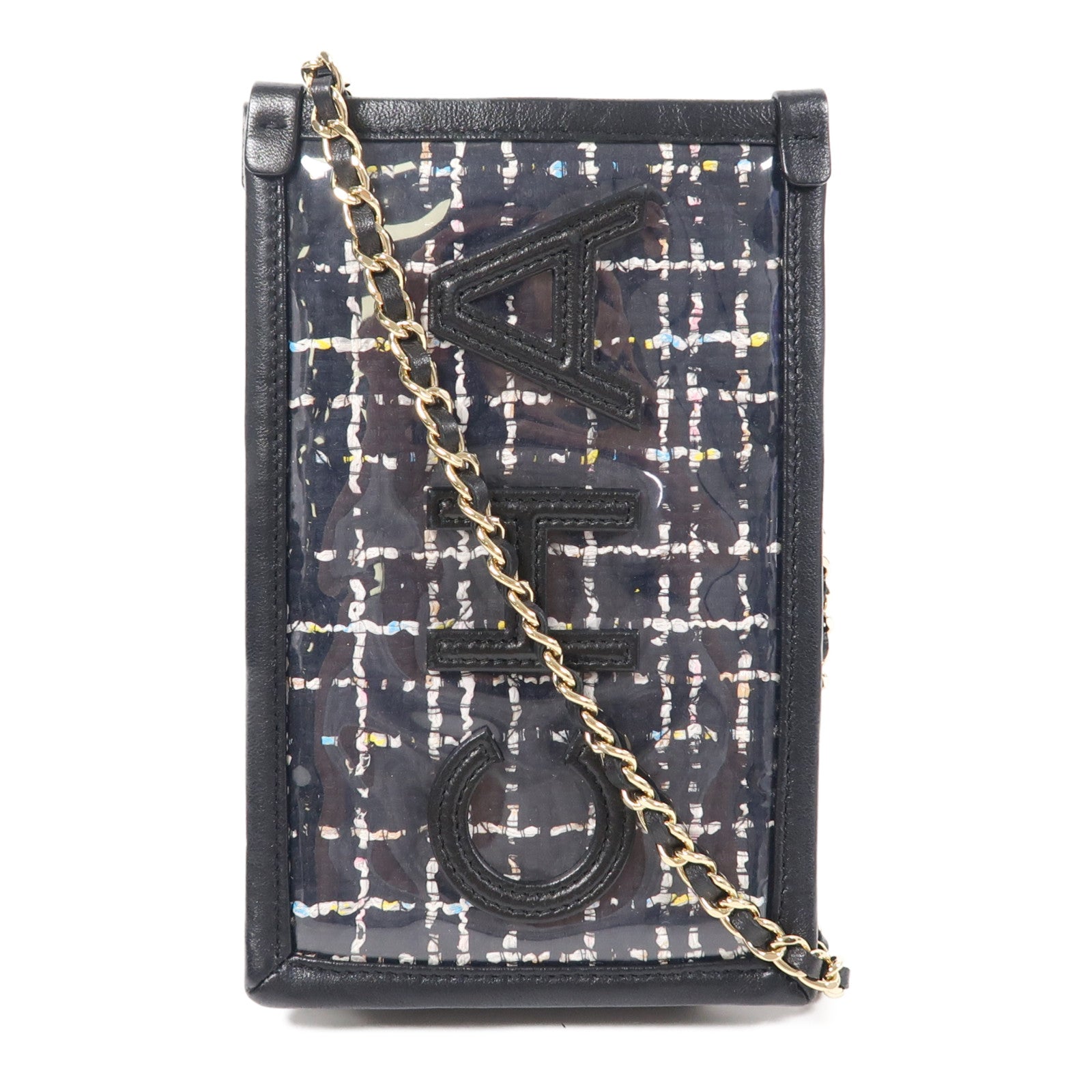 CHANEL PVC/牛皮皮革Tweed PVC Pouch金扣鏈帶肩背袋