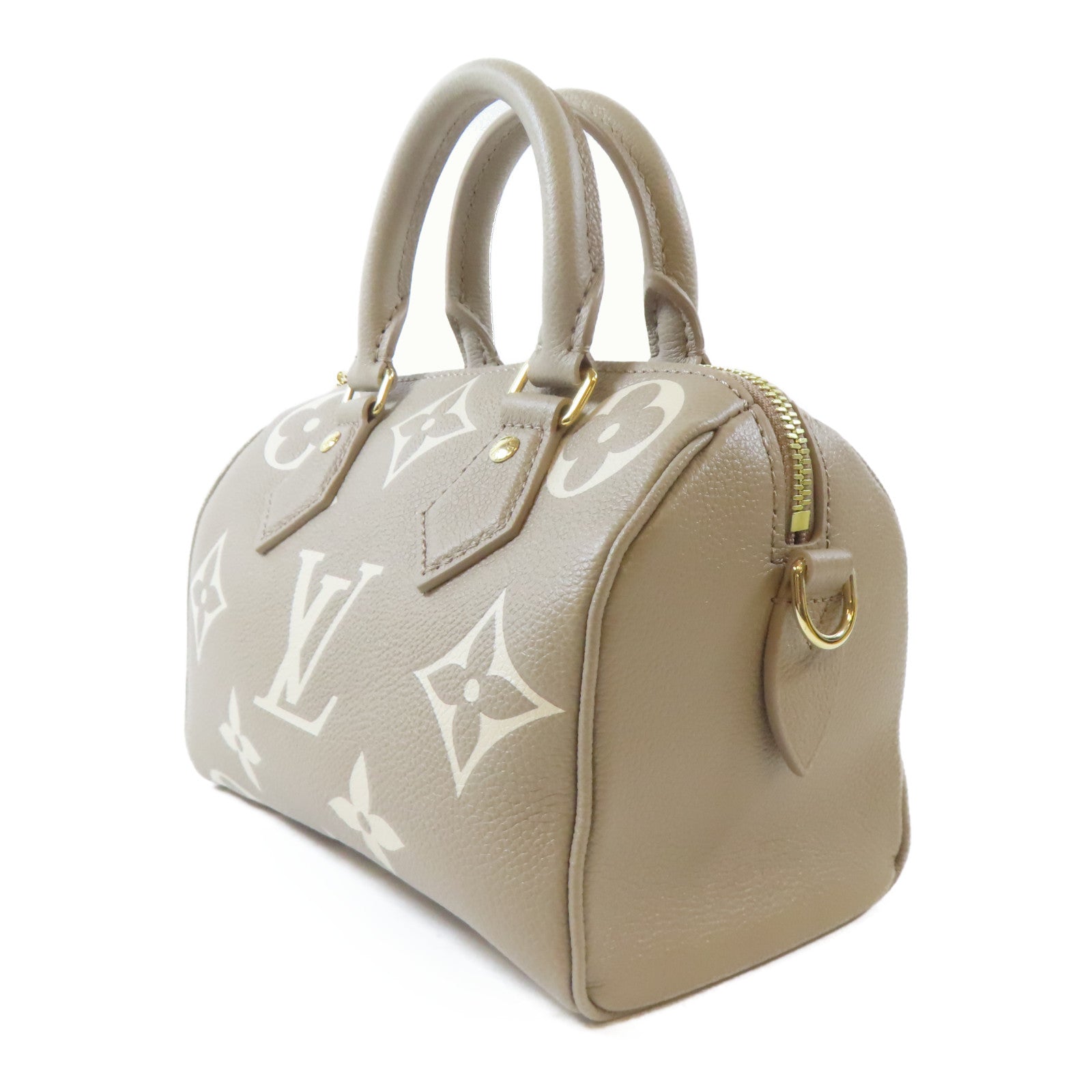 LOUIS VUITTON Monogram Empreinte Nano Speedy金扣鏈帶手挽肩背兩用袋米色