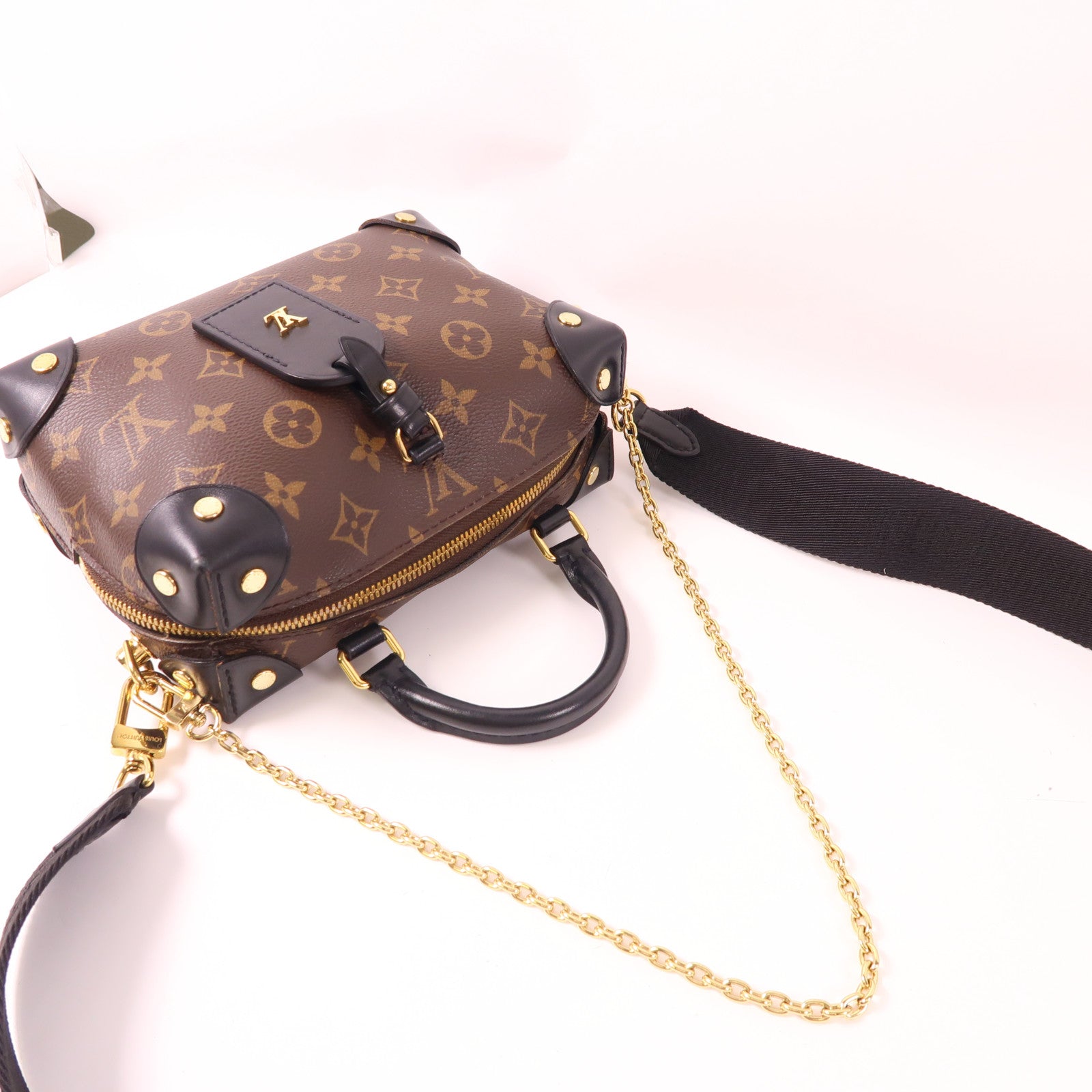 LOUIS VUITTON Monogram Petite Malle Souple金扣手挽肩背兩用袋棕色