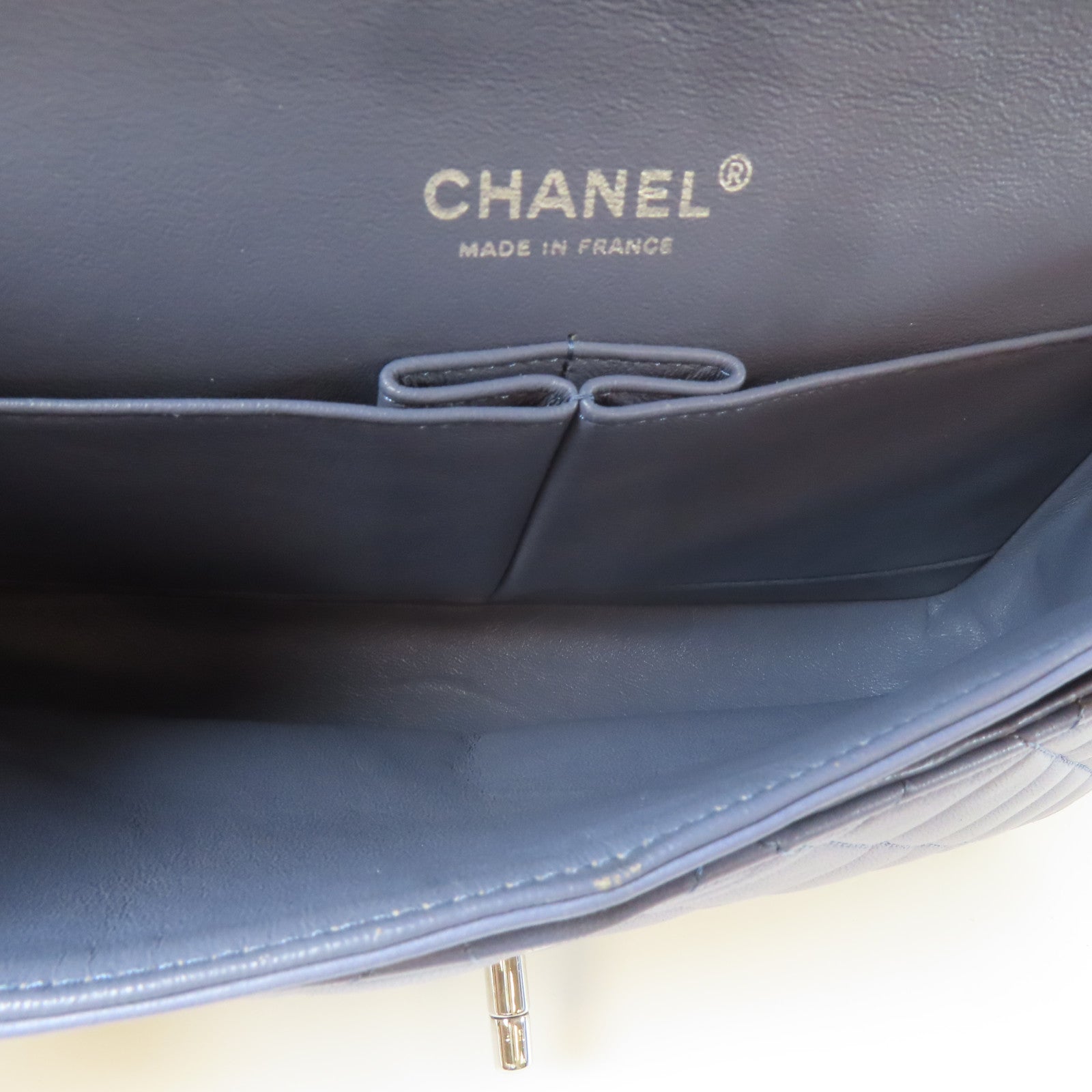 CHANEL 【激減優惠】菱格羊皮皮革Classic 25cm銀扣鏈帶肩背袋紫色