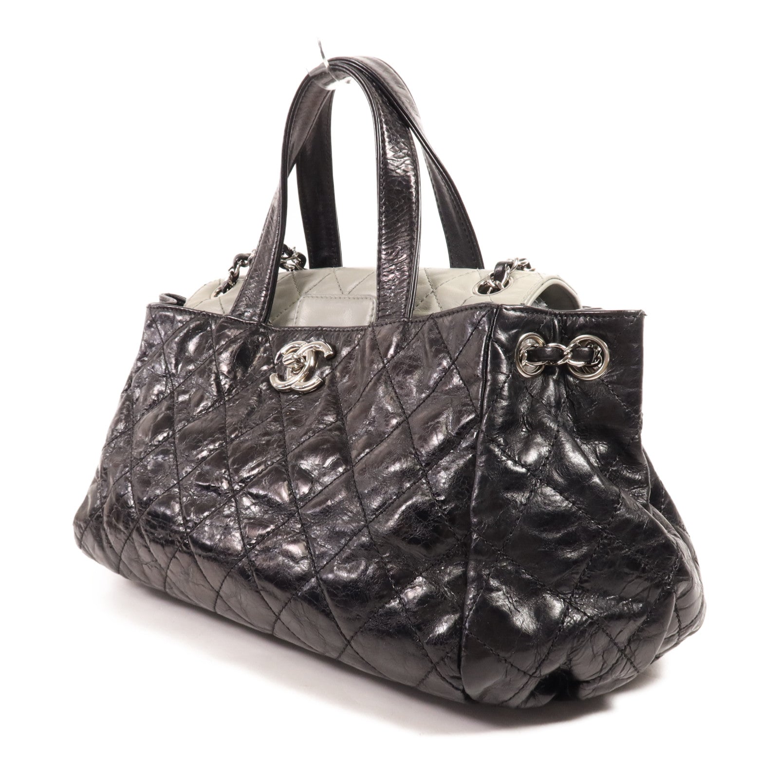 CHANEL 牛皮皮革Chain Shoulder銀扣手挽肩背兩用袋