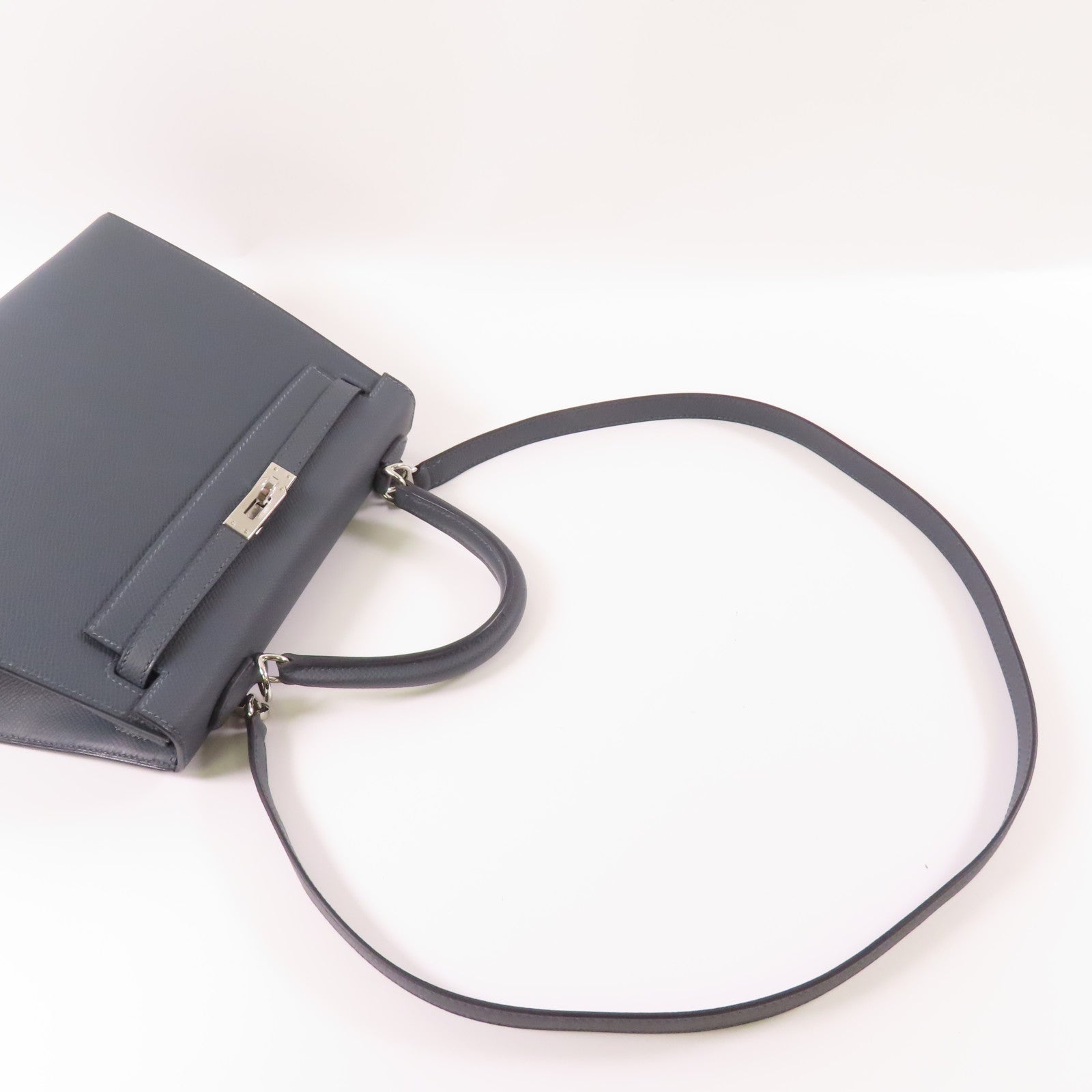 HERMES 【激減優惠】Epsom皮革Kelly 25銀扣手挽肩背兩用袋Gris Misty
