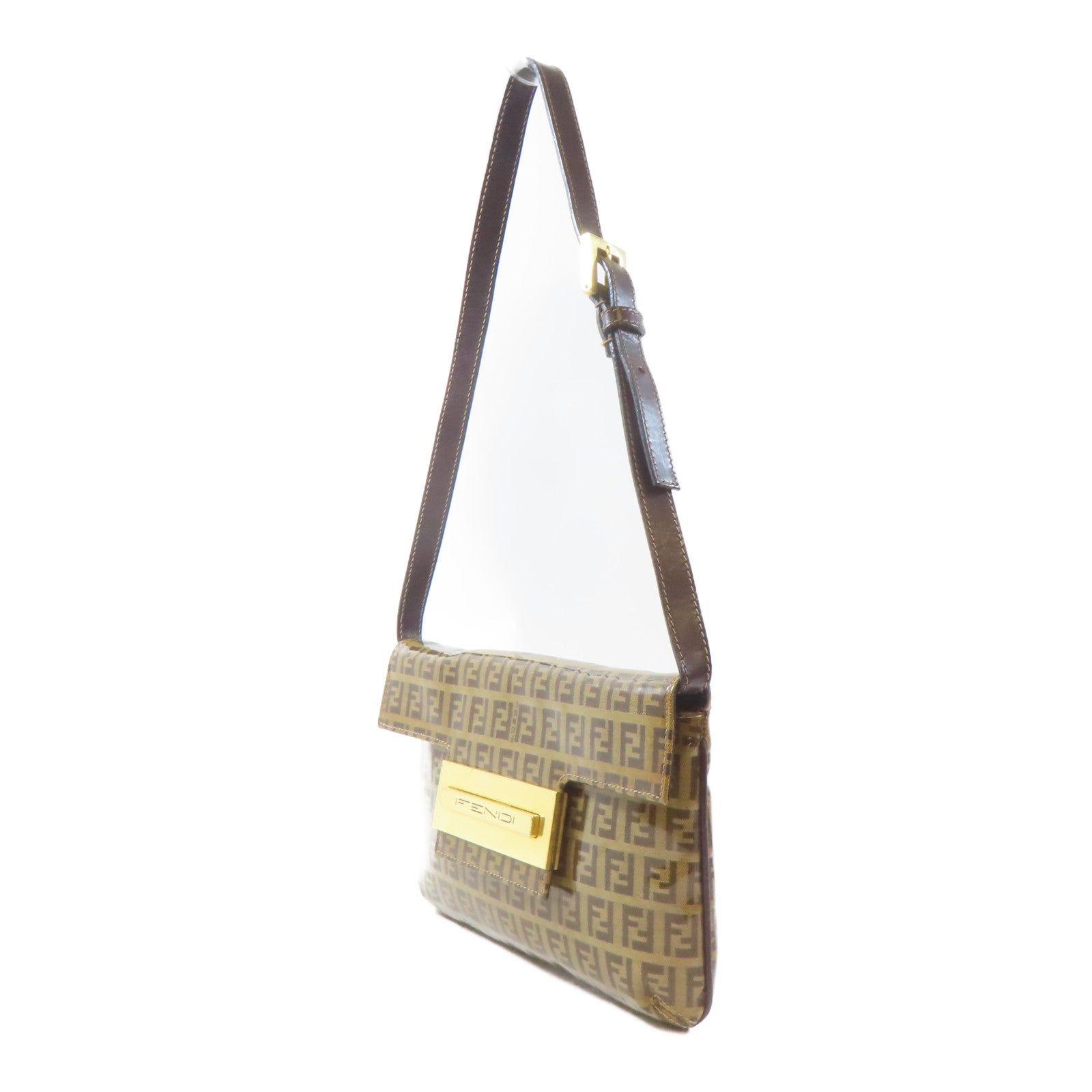 FENDI PVC Shoulder Bag金扣肩背袋啡色