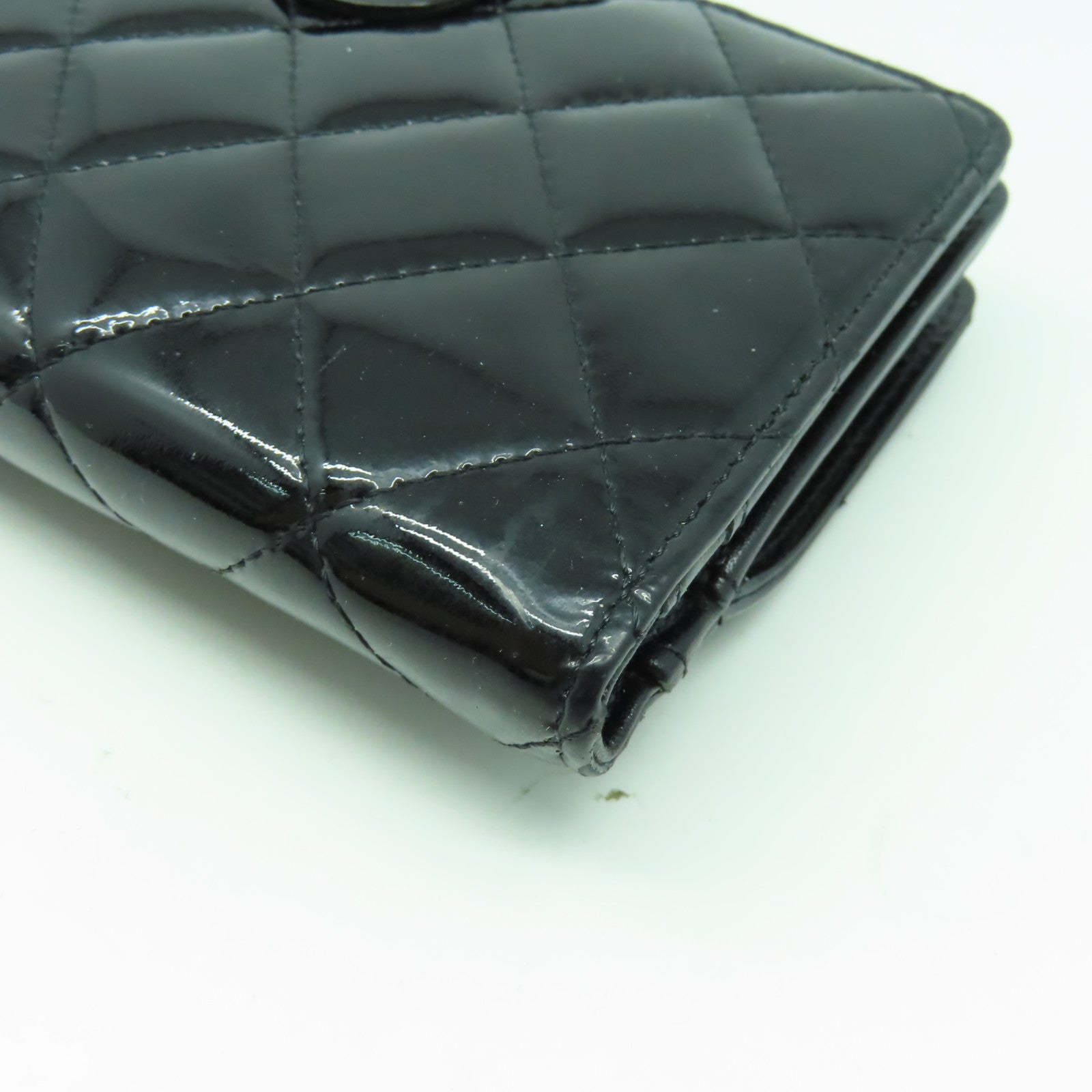 CHANEL 【激減優惠】菱格漆皮皮革Wallet銀扣長錢包黑色