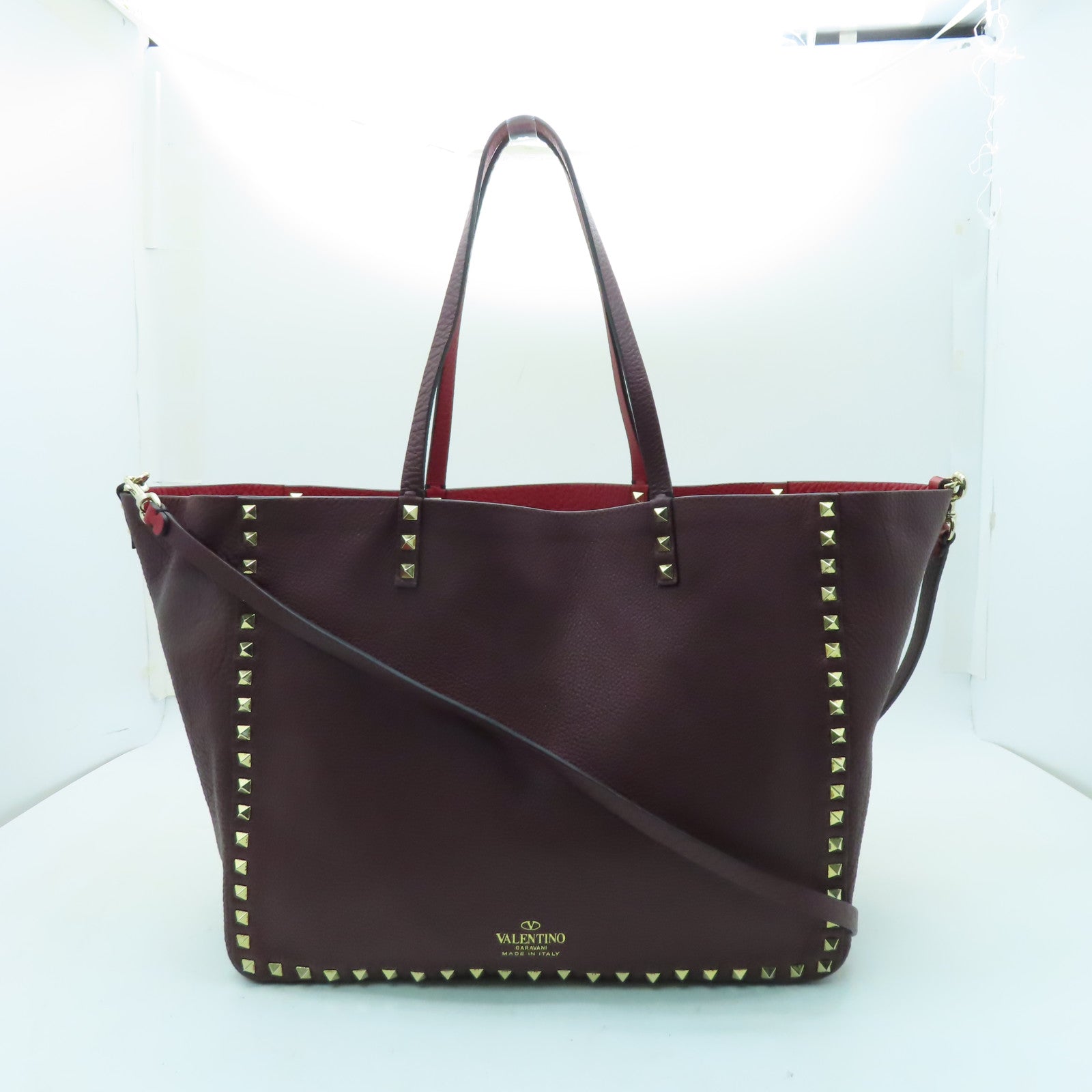 Valentino 【激減優惠】牛皮皮革2 Way Shoulder金扣手挽肩背兩用袋紅色