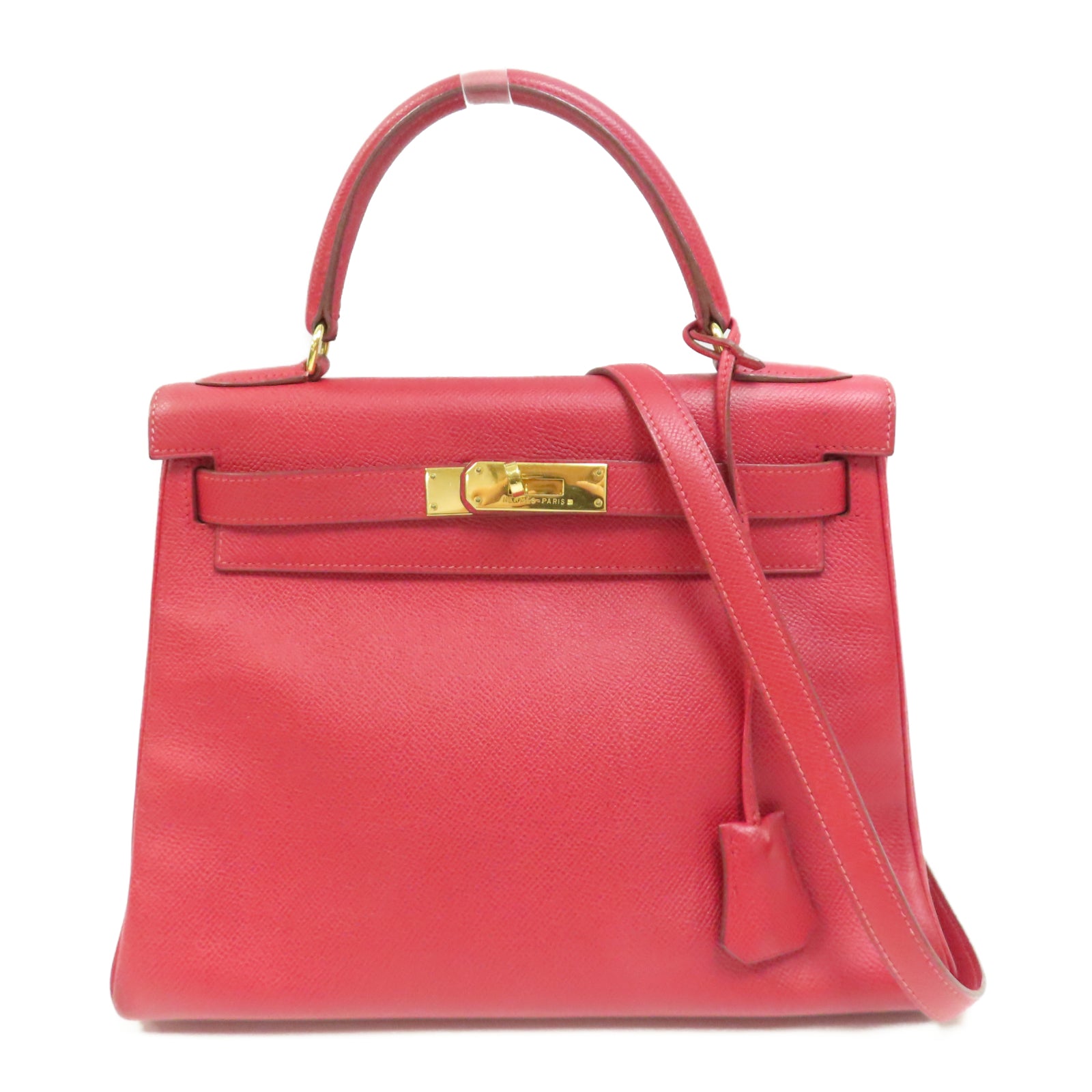 HERMES Epsom皮革Kelly 28金扣手挽肩背兩用袋紅色