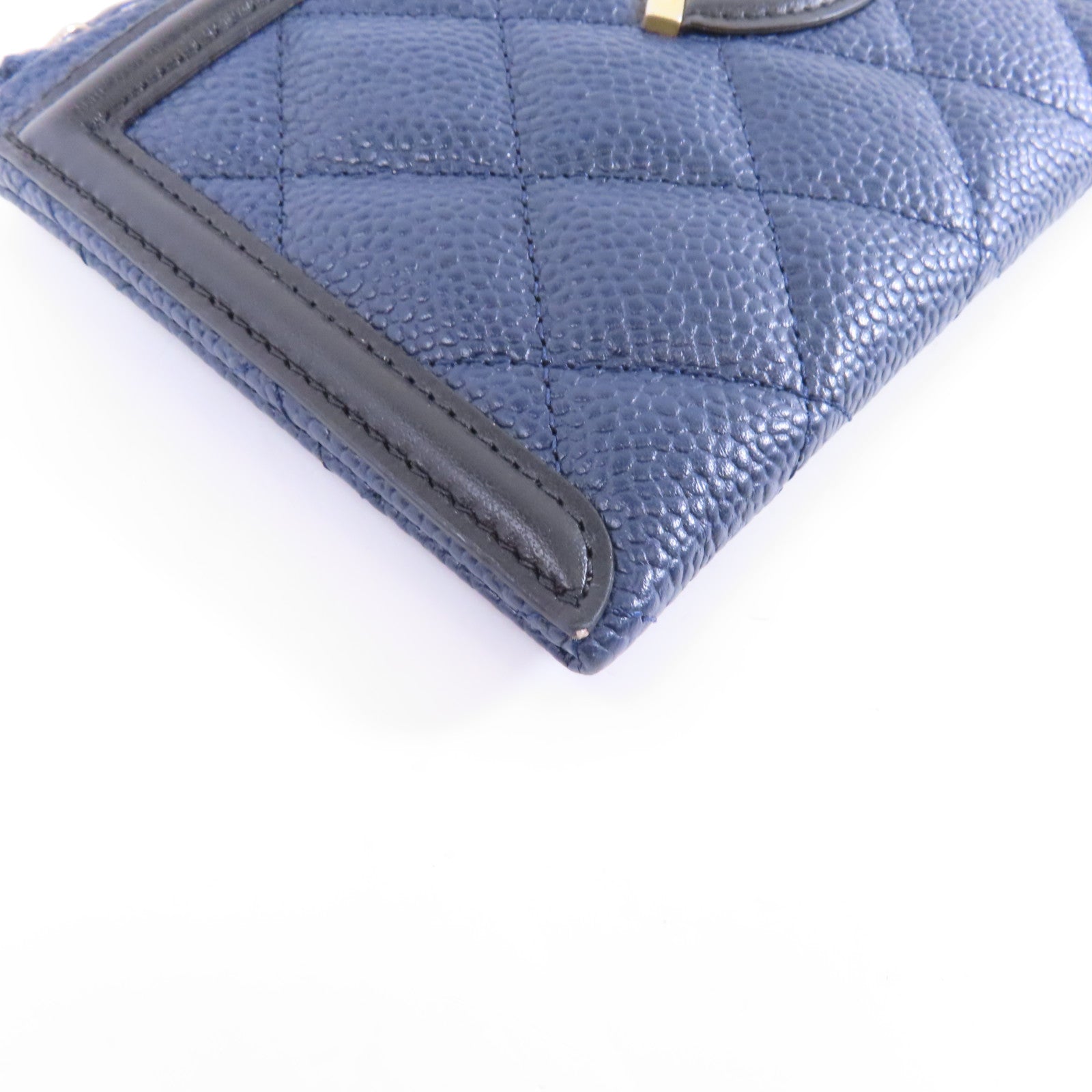 CHANEL 菱格牛皮皮革Long Wallet錢包深藍色