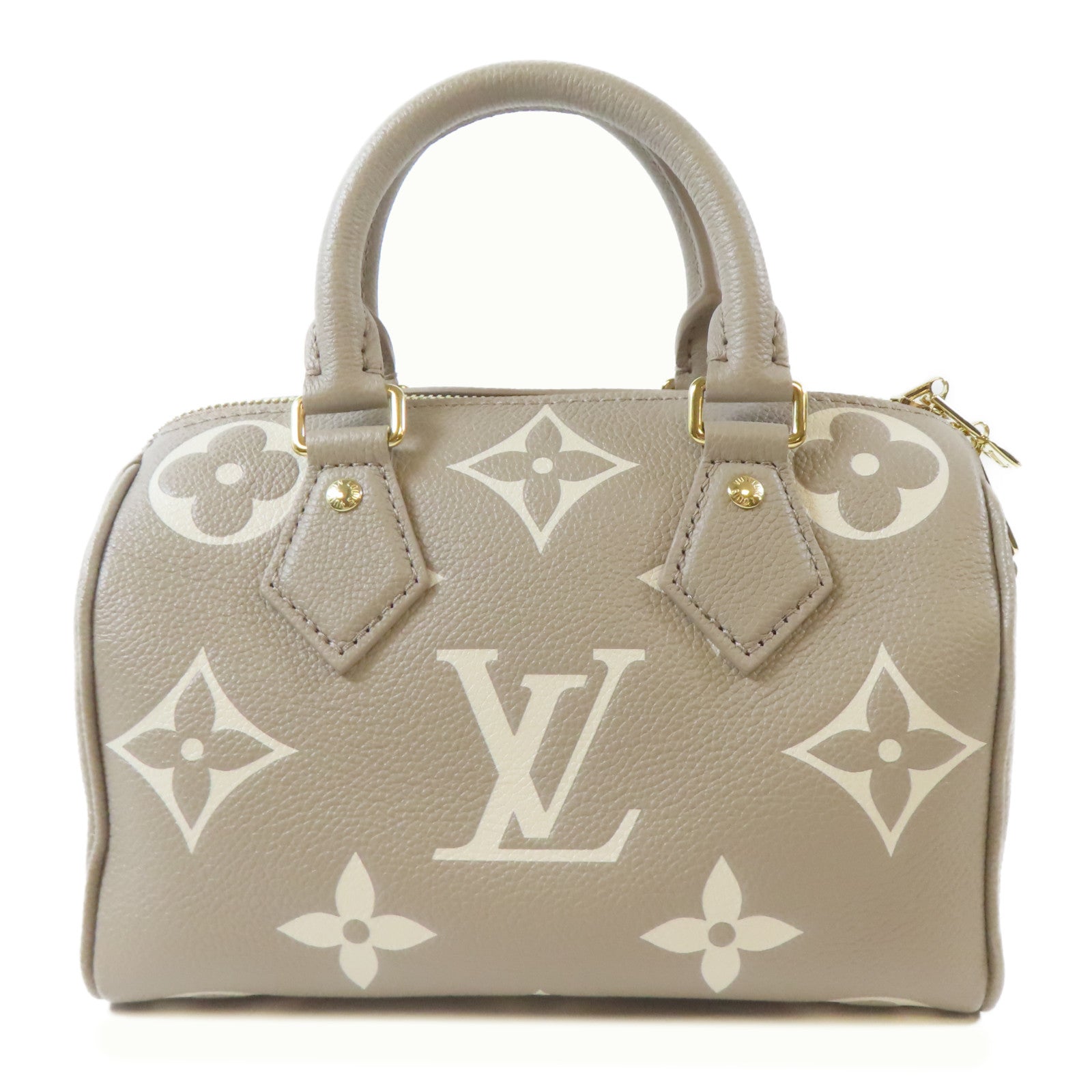 LOUIS VUITTON Monogram Empreinte Nano Speedy金扣鏈帶手挽肩背兩用袋米色