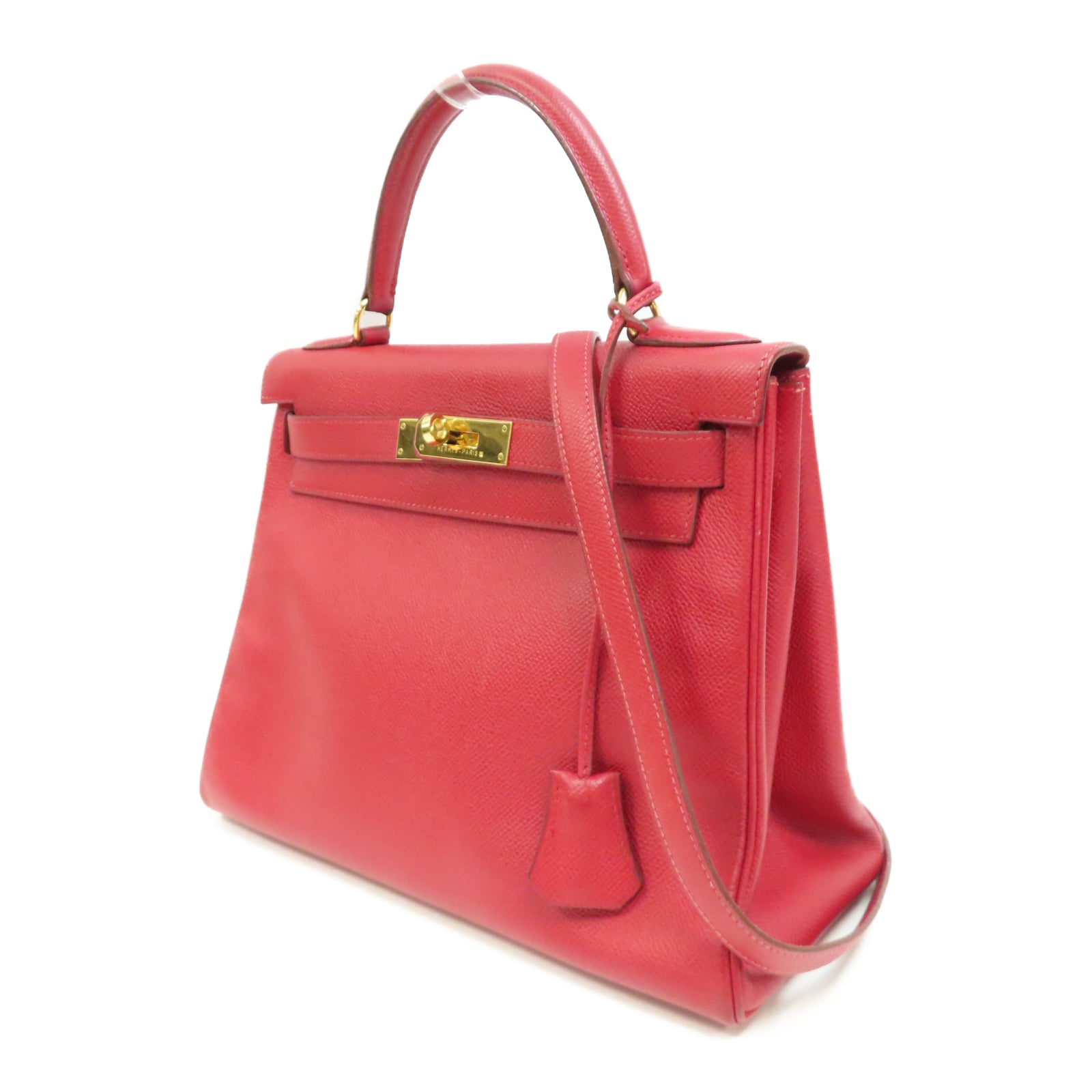 HERMES Epsom皮革Kelly 28金扣手挽肩背兩用袋紅色