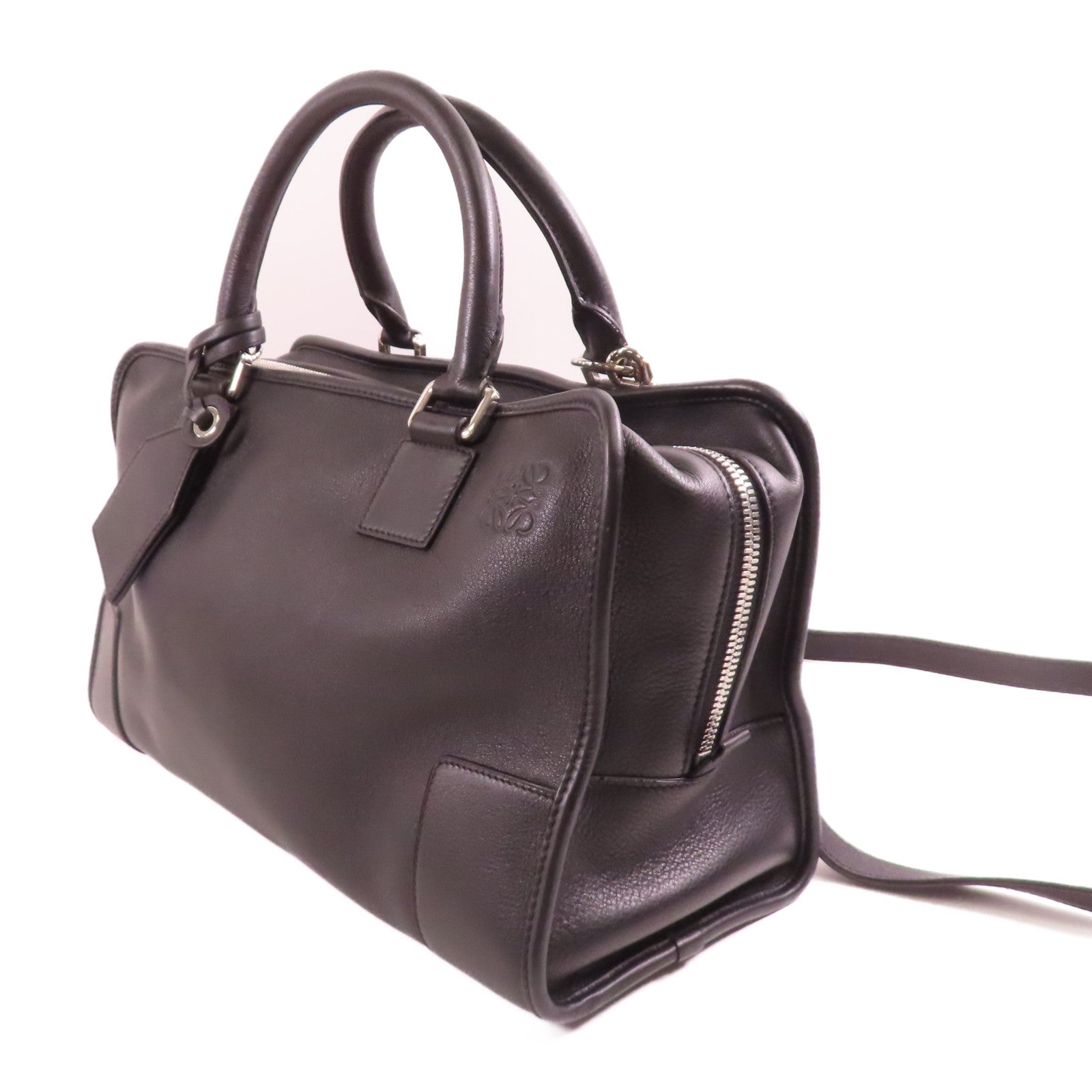 LOEWE 牛皮皮革Amazona銀扣手挽肩背兩用袋