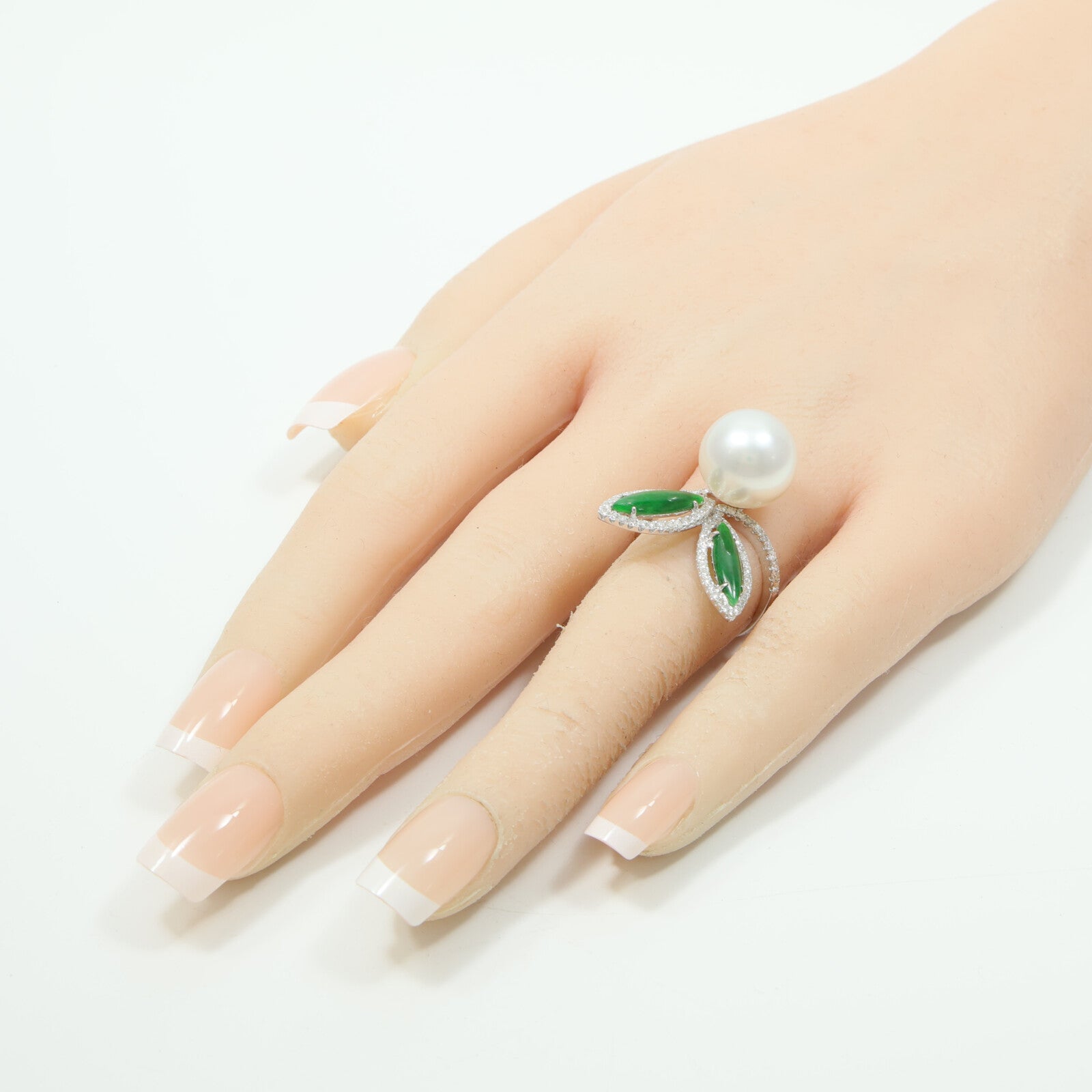 JEWELRY 18K白金Pearl Jade Diamond Ring珍珠/翡翠/鑽石戒指