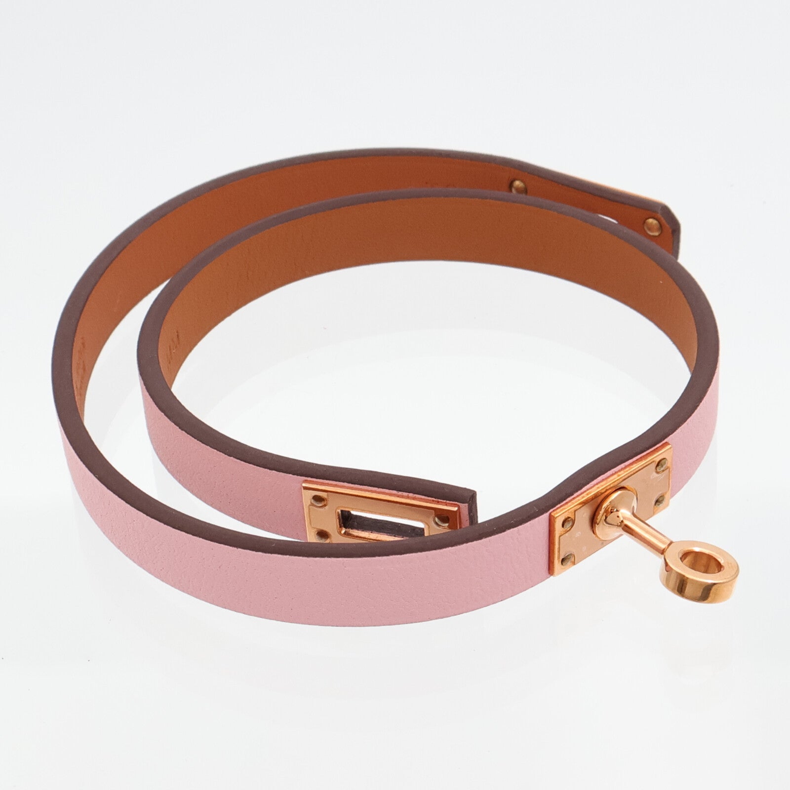 HERMES Swift皮革Mini Kelly Double Tour Bracelet手鐲Rose Sakura