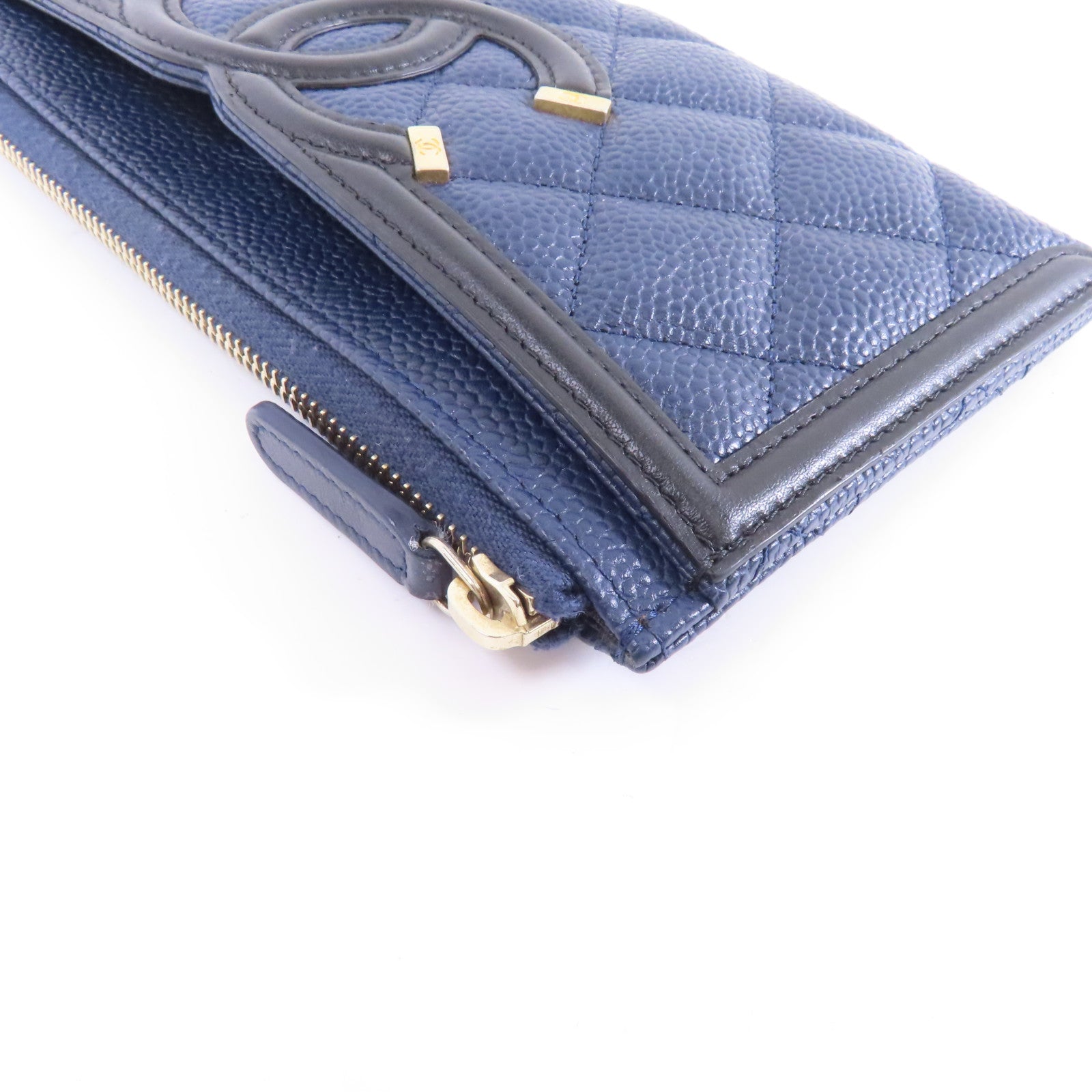 CHANEL 菱格牛皮皮革Long Wallet錢包深藍色