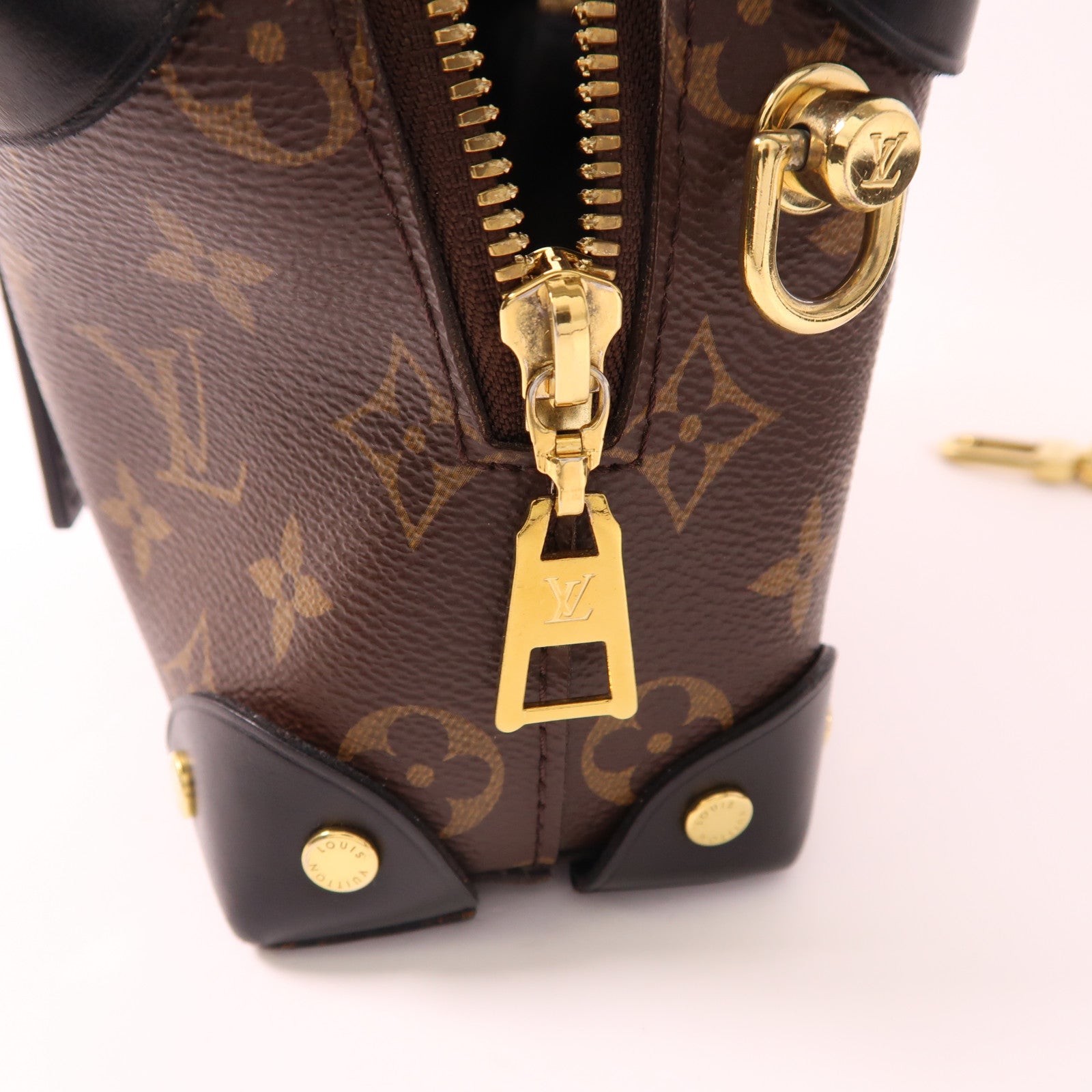 LOUIS VUITTON Monogram Petite Malle Souple金扣手挽肩背兩用袋棕色