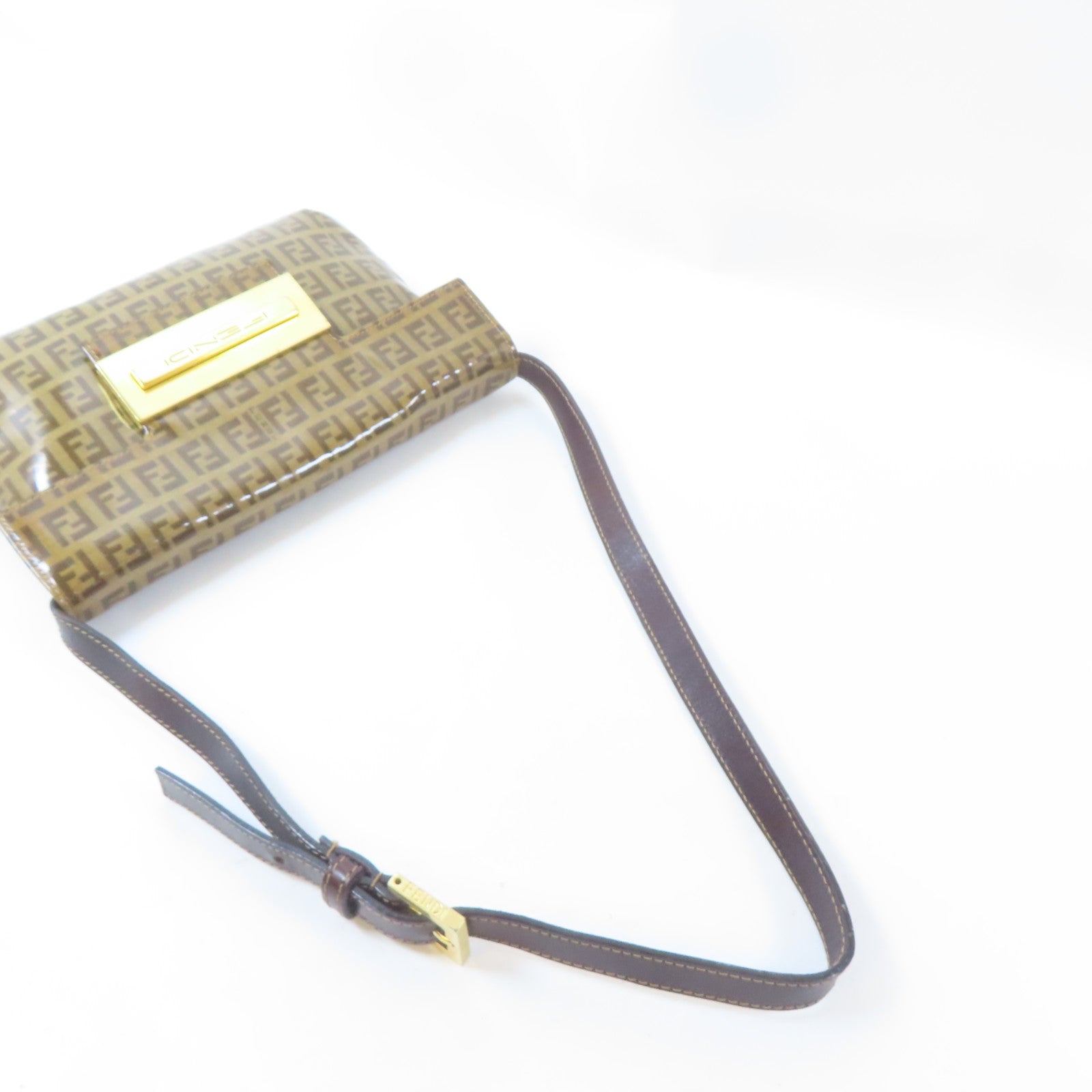 FENDI PVC Shoulder Bag金扣肩背袋啡色