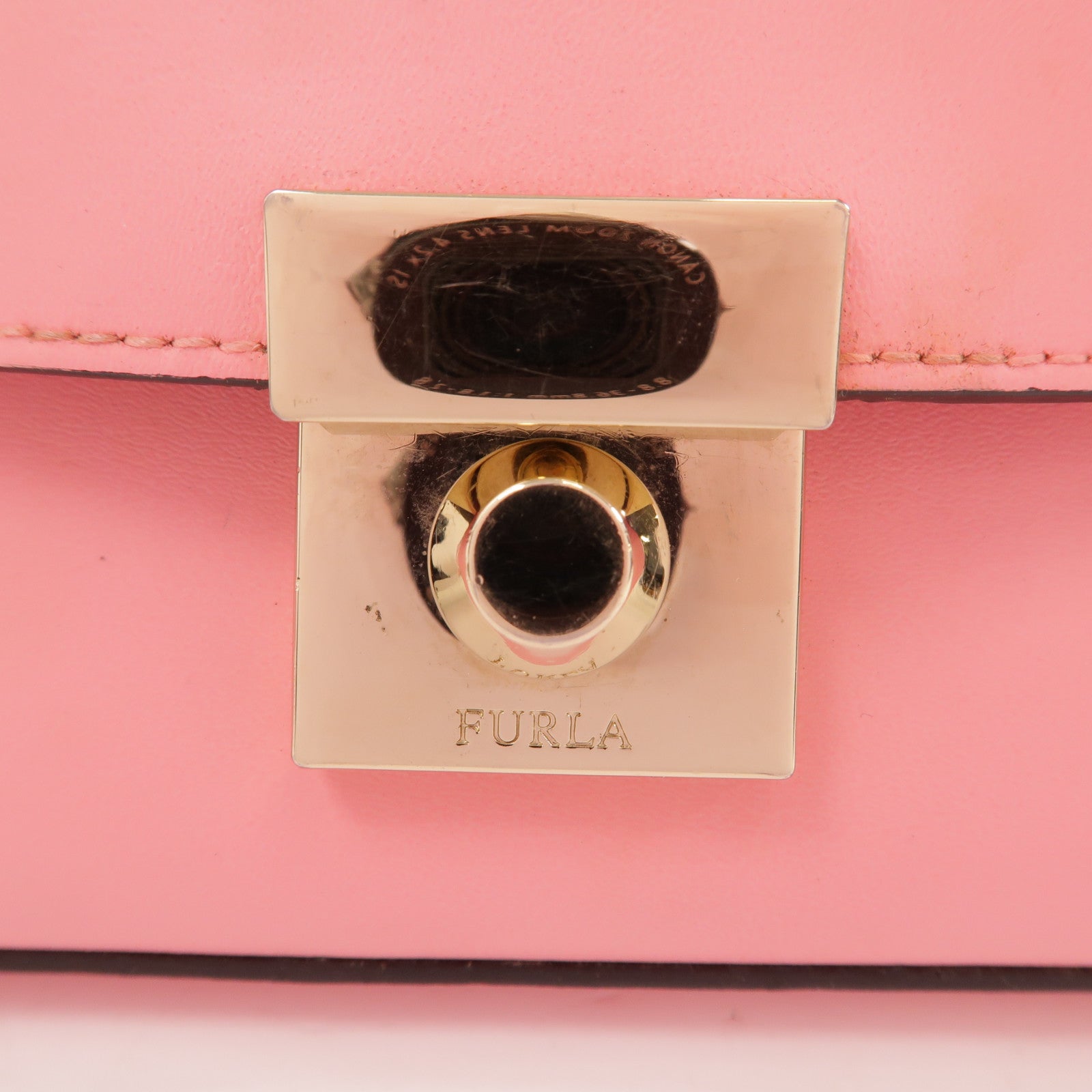 Furla 皮革Shoulder Bag金扣肩背袋粉紅色