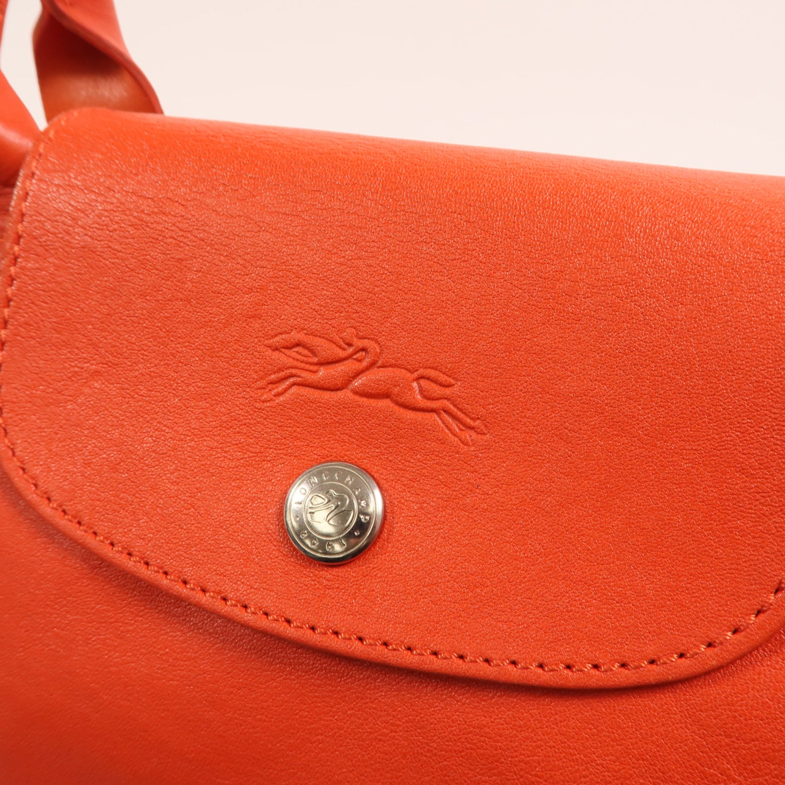 Longchamp 羊皮皮革Le Pliage Cuir銀扣手挽肩背兩用袋