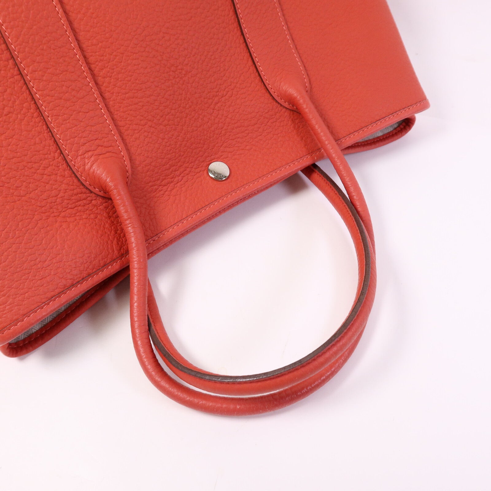 HERMES Negonda皮革Garden Party PM銀扣手挽袋Rouge Pivoine