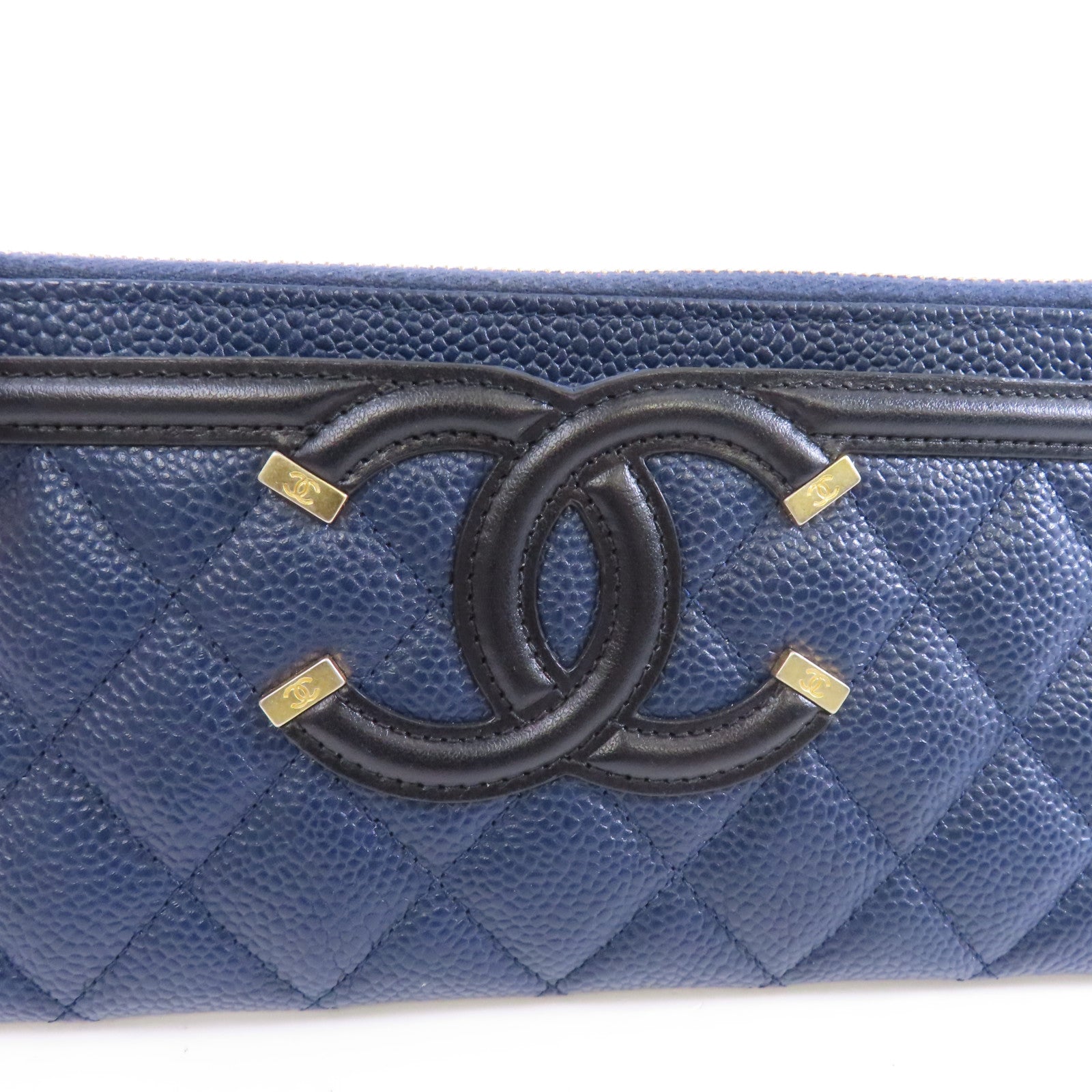CHANEL 菱格牛皮皮革Long Wallet錢包深藍色