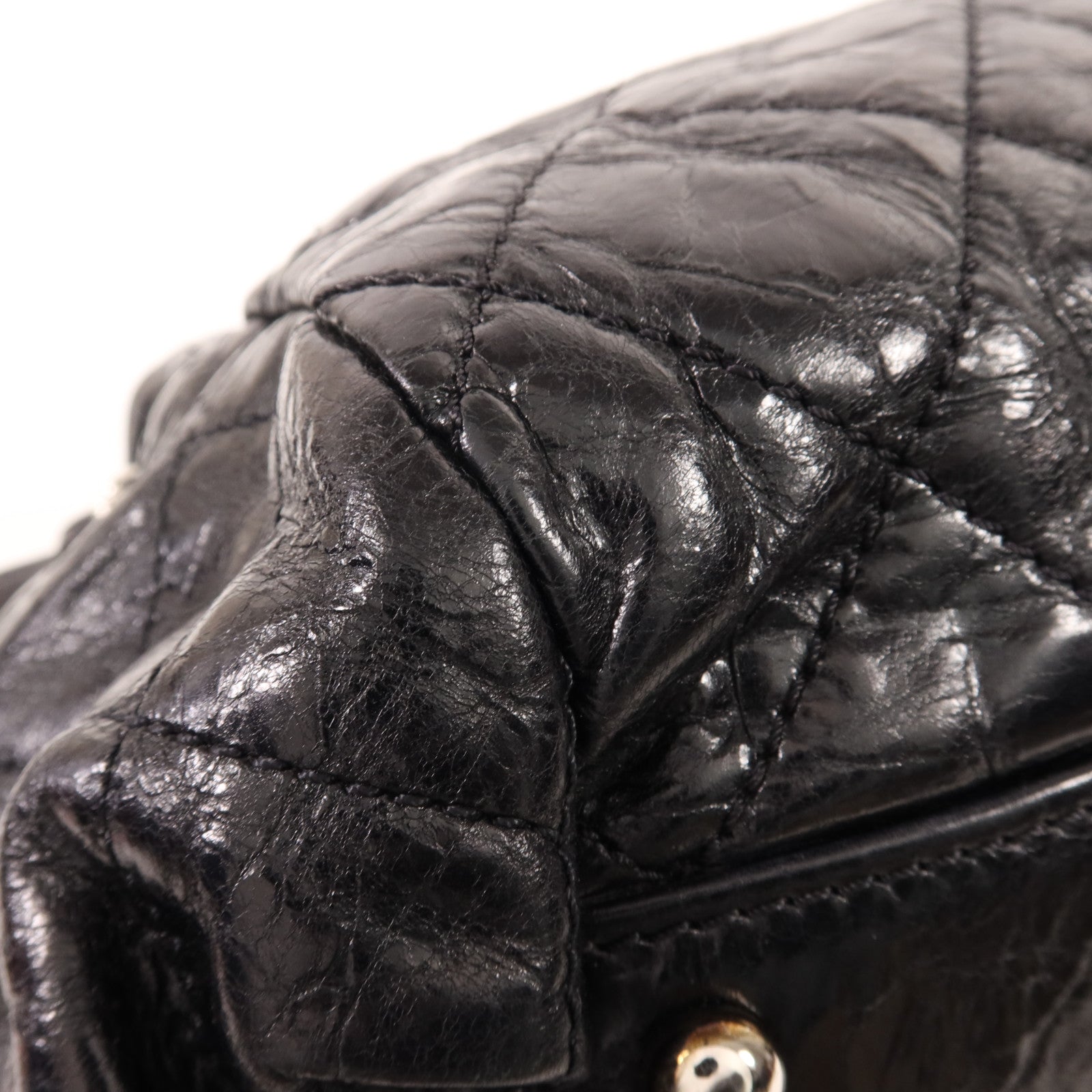 CHANEL 牛皮皮革Chain Shoulder銀扣手挽肩背兩用袋