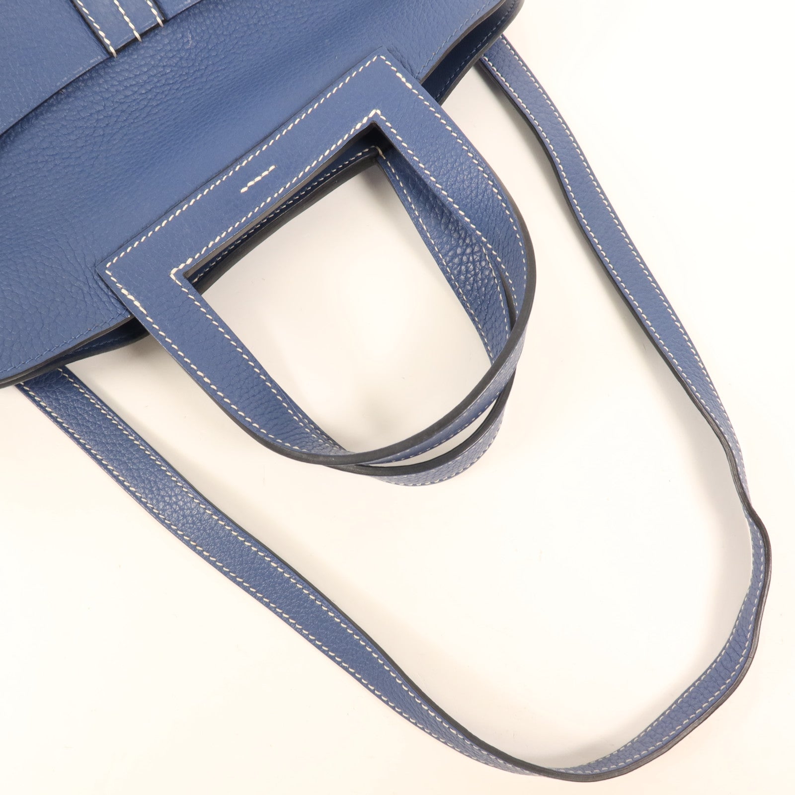 HERMES Clemence皮革Halzan 31銀扣手挽肩背兩用袋Bleu Agate