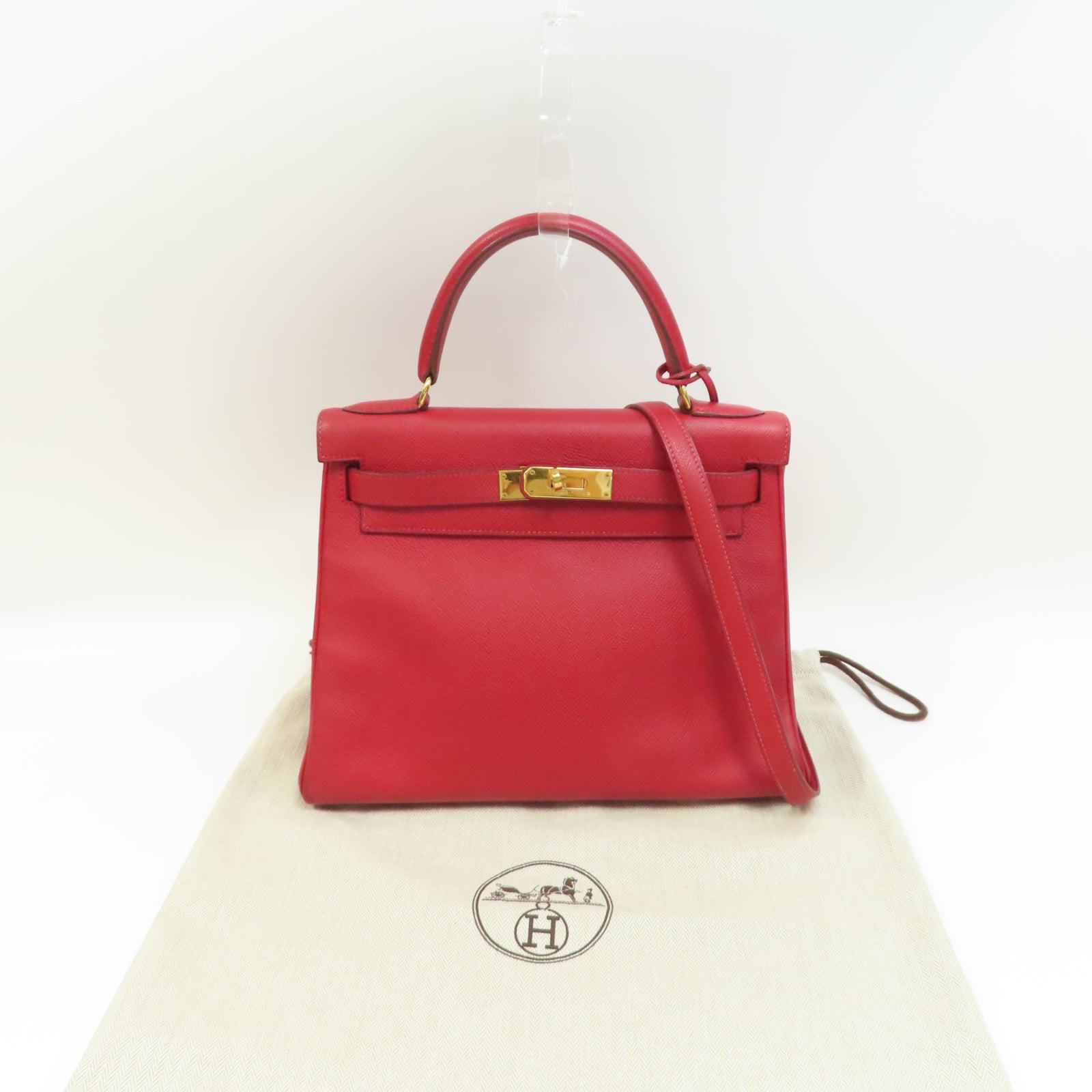 HERMES Epsom皮革Kelly 28金扣手挽肩背兩用袋紅色