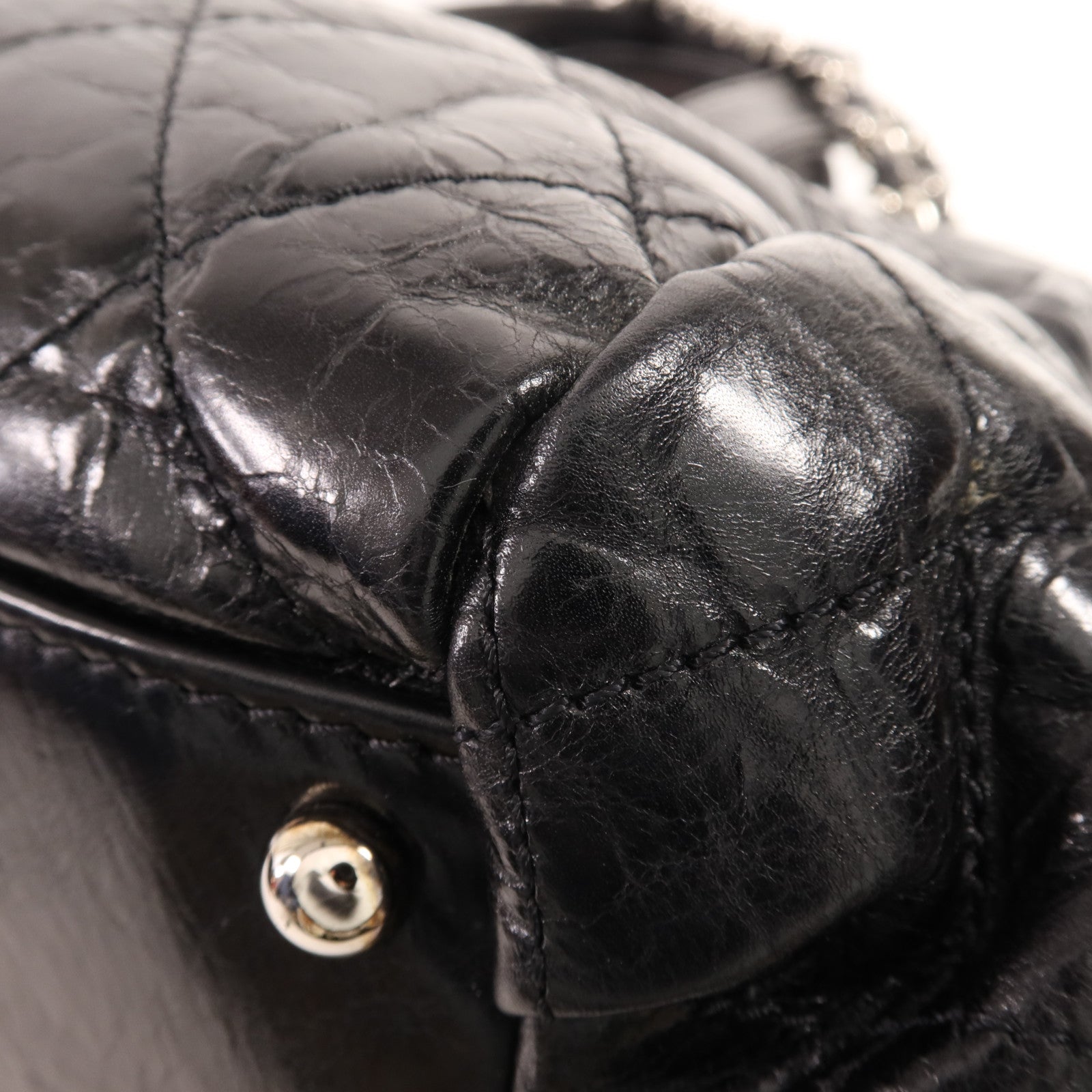 CHANEL 牛皮皮革Chain Shoulder銀扣手挽肩背兩用袋