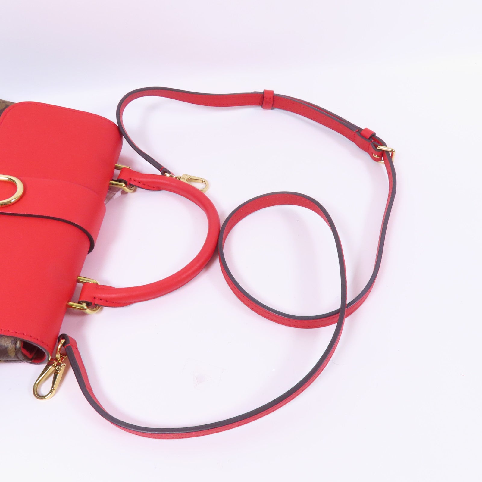 LOUIS VUITTON Monogram Locky BB金扣手挽肩背棕色/紅色