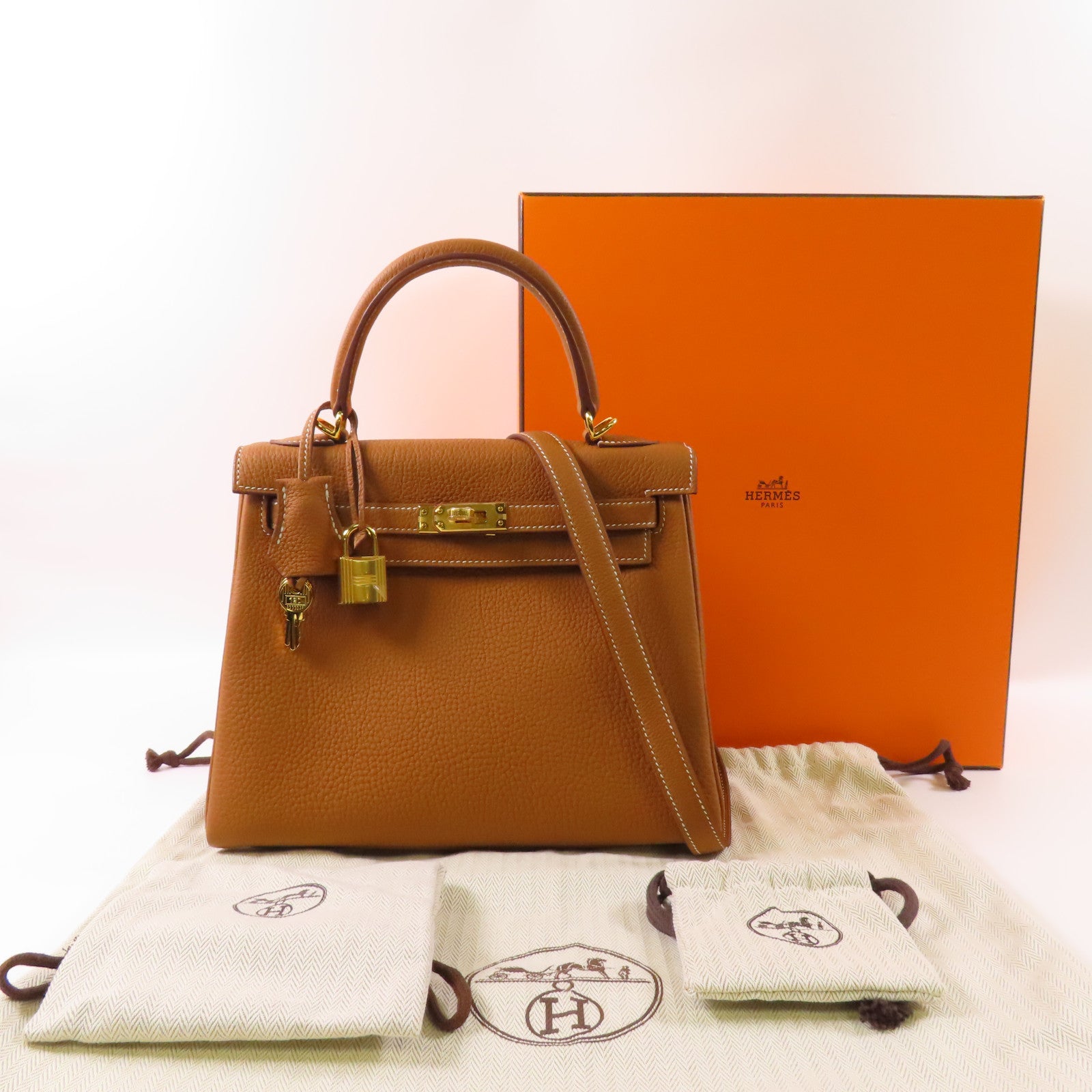 HERMES 【激減優惠】Togo皮革Kelly 25金扣手挽肩背兩用袋Gold